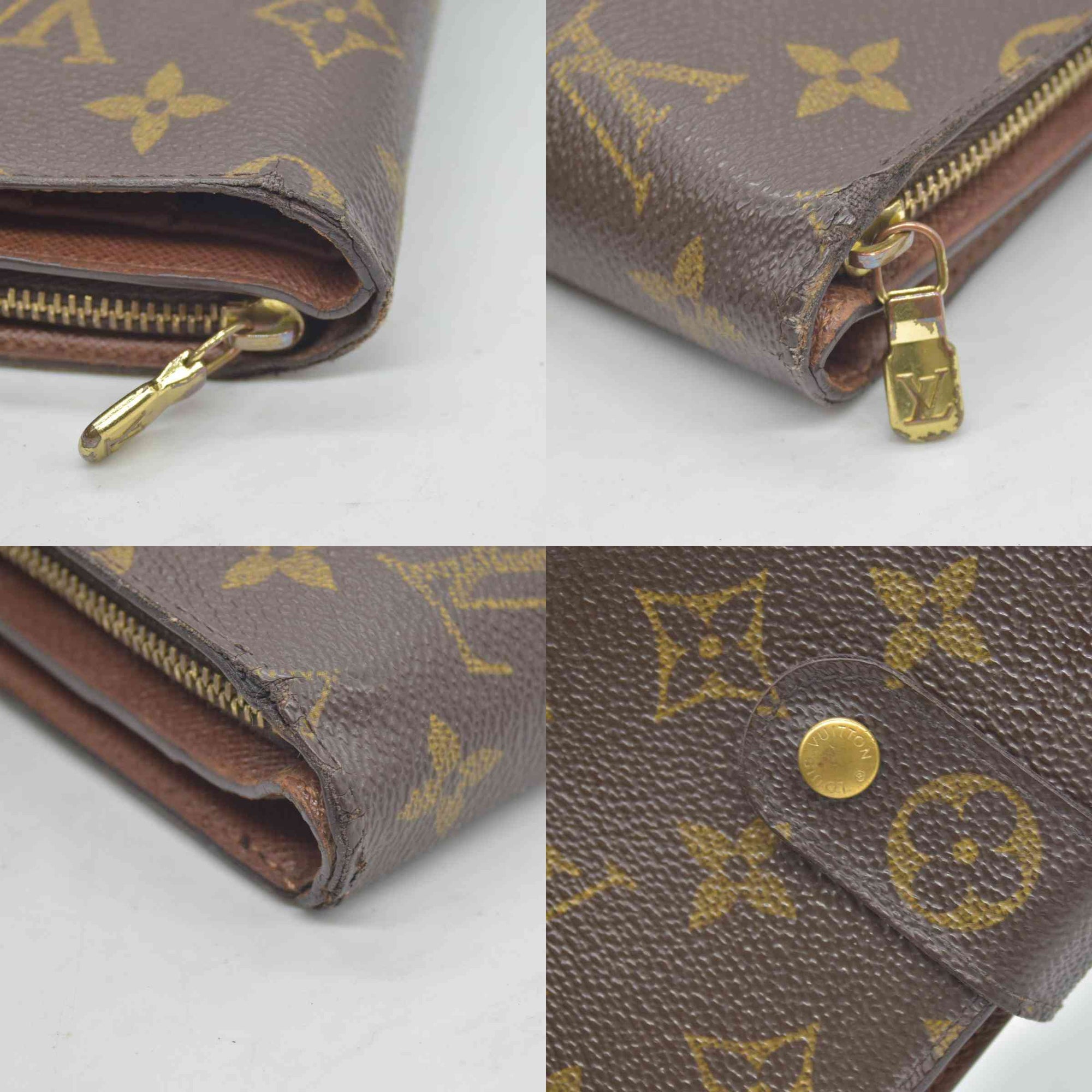 $750 Louis Vuitton Monogram Porte Papier Zippe Bifold Wallet Brown 10020017