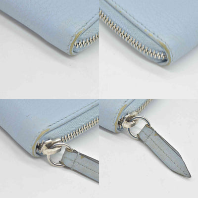 $660 Gucci Blue Calfskin Monochrome Dollar GG Marmont Zip Around Card Holder