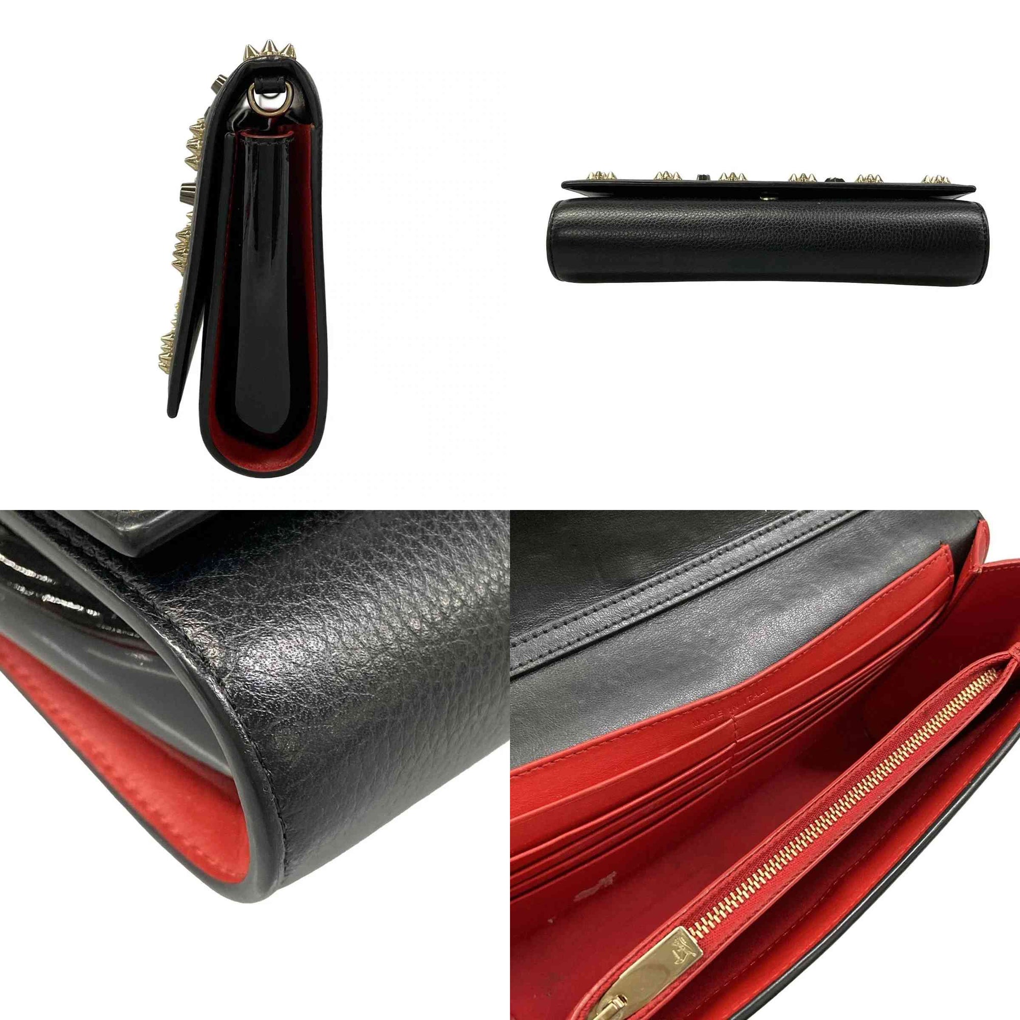 $1450 Christian Louboutin Grained Calfskin Spikes Loubinthesky Paloma Wallet On Chain Black Multimetal