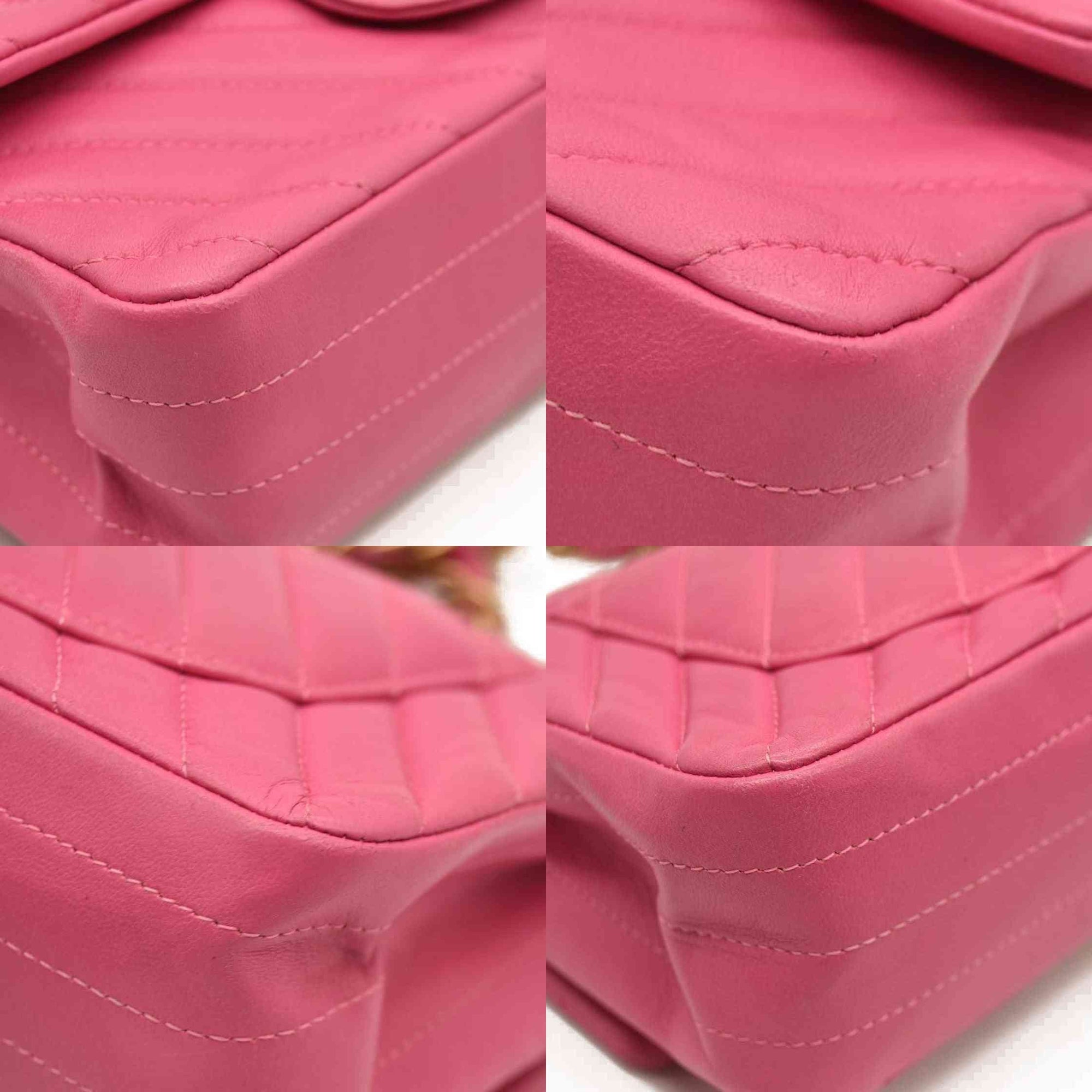 Chanel  Lambskin Chevron Quilted Mini Rectangular Flap Dark Pink 21*