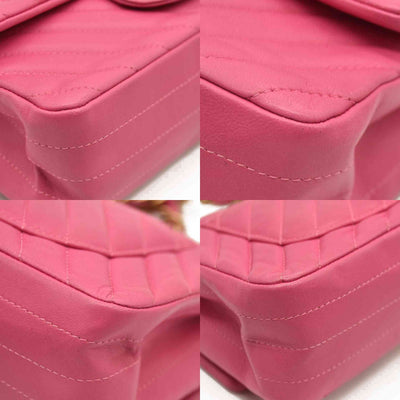 Chanel  Lambskin Chevron Quilted Mini Rectangular Flap Dark Pink 21*