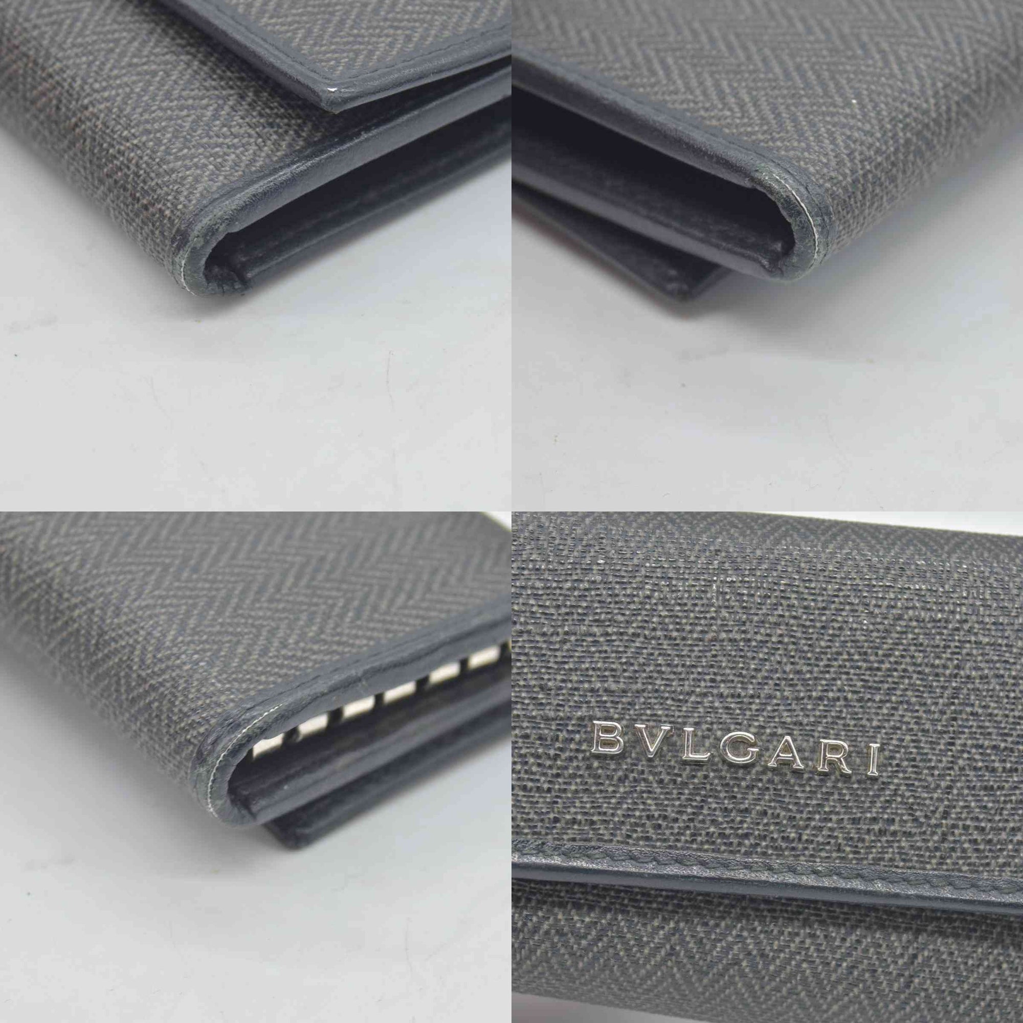 BVLGARI Weekend Gray PVC Black Leather 6 Pics Key Cases CONSIGNMENT