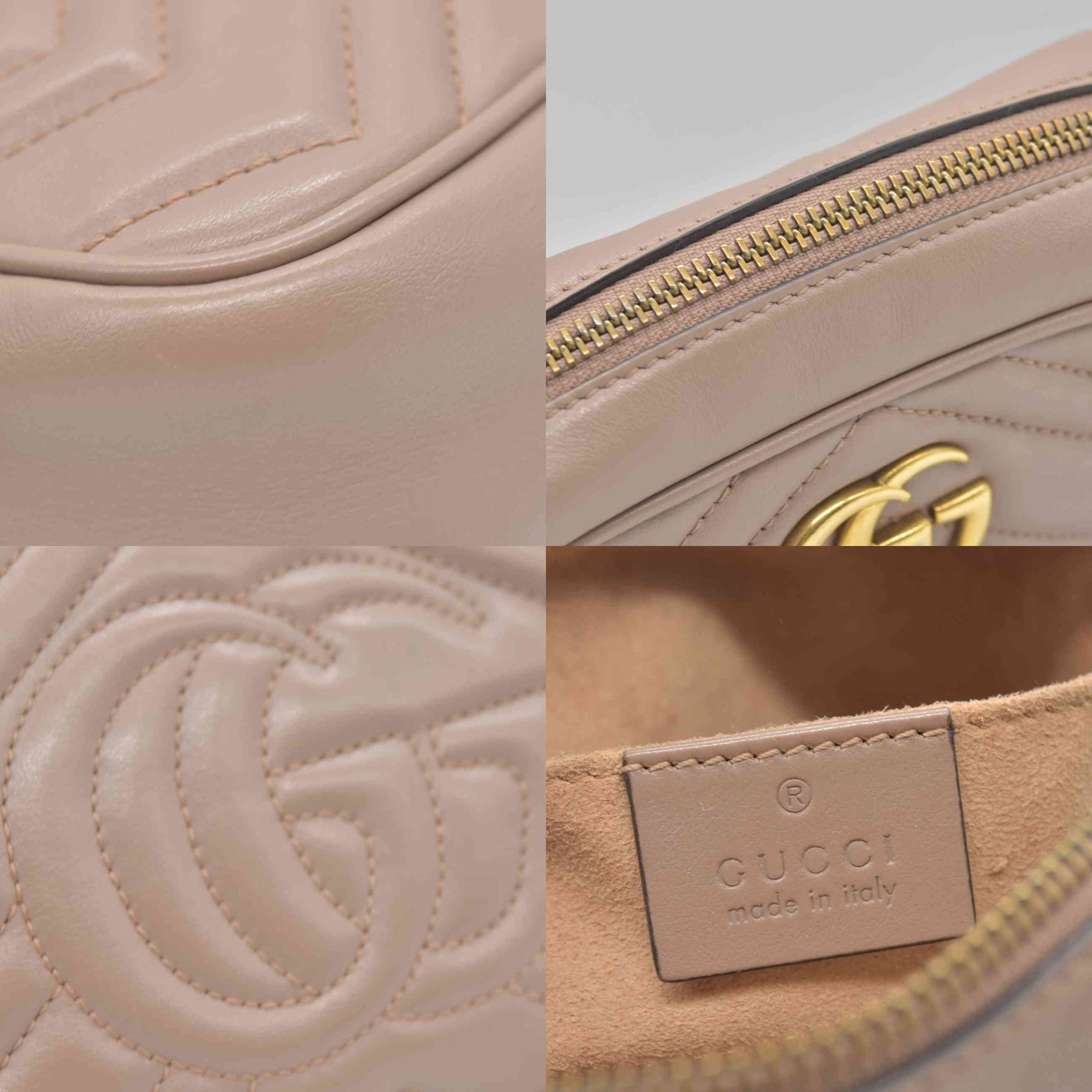 $1800 Gucci Calfskin Matelasse Mini GG Marmont Chain Shoulder Bag Porcelain Rose