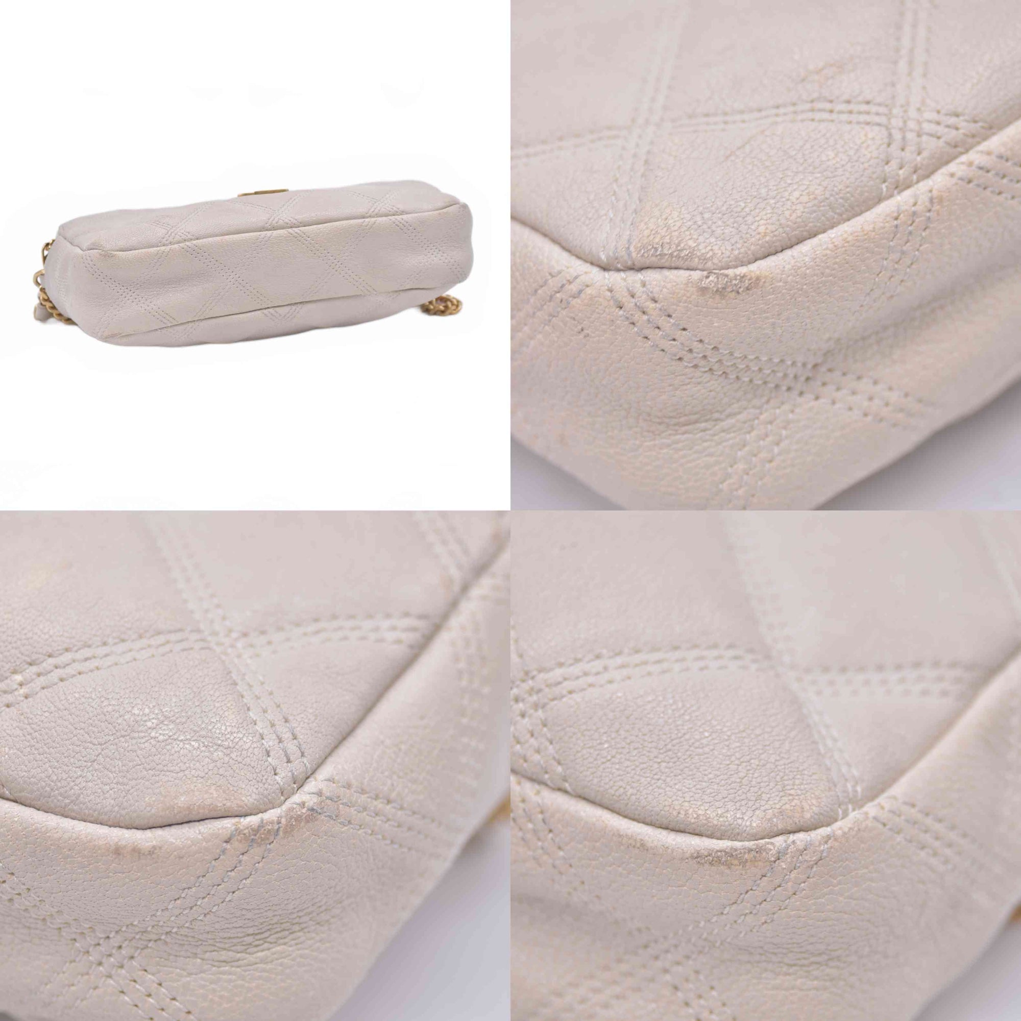 $1350 2021 Saint Laurent Grained Lambskin Quilted Mini Becky Double Zip Bag Cream 10021094