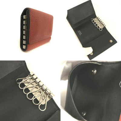 $580 CELINE Logo Leather 6 Ring Key Case Orange