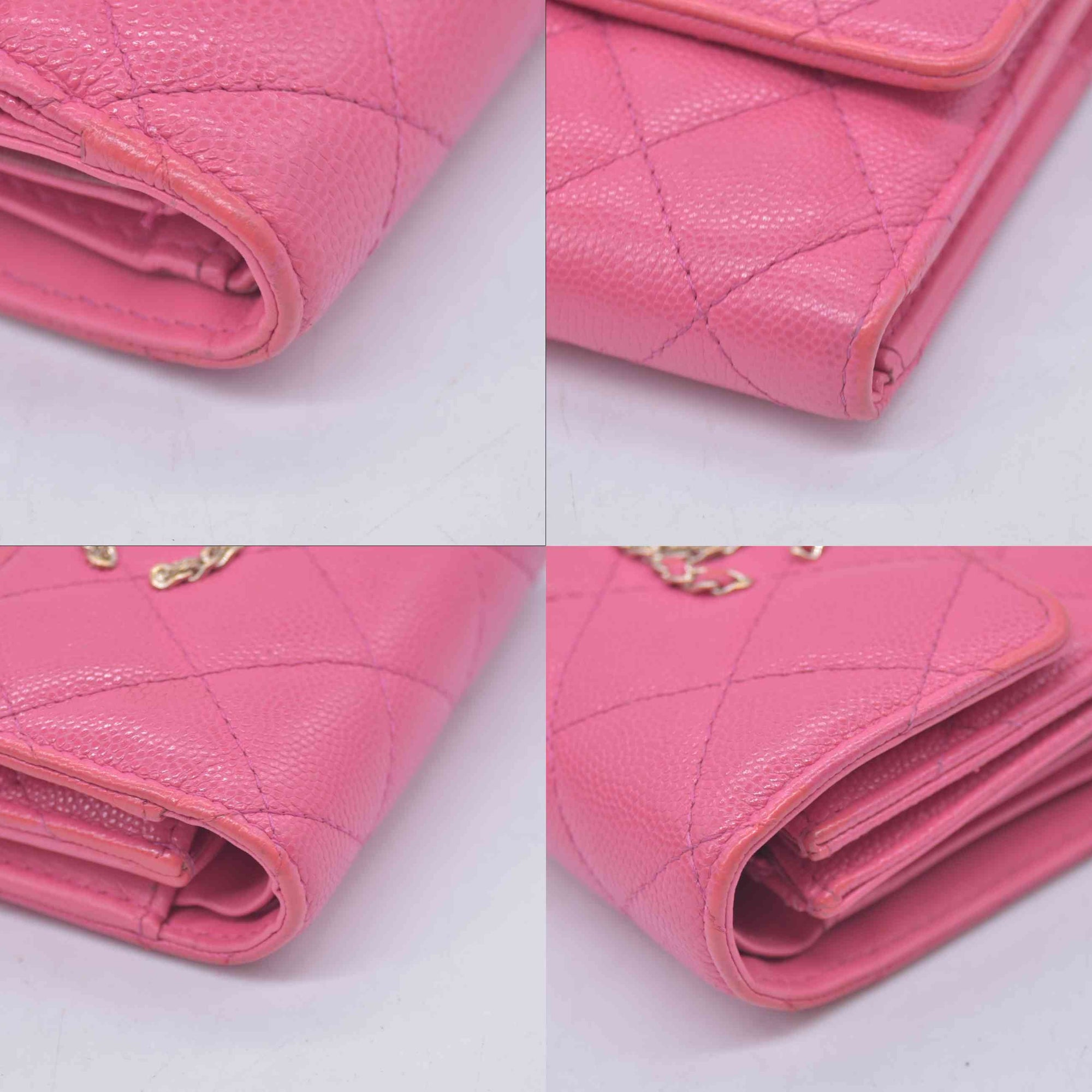 $1025 2020 CHANEL Interlocking CC Chain Small Flap Tri-Fold Wallet Pink Caviar Leather