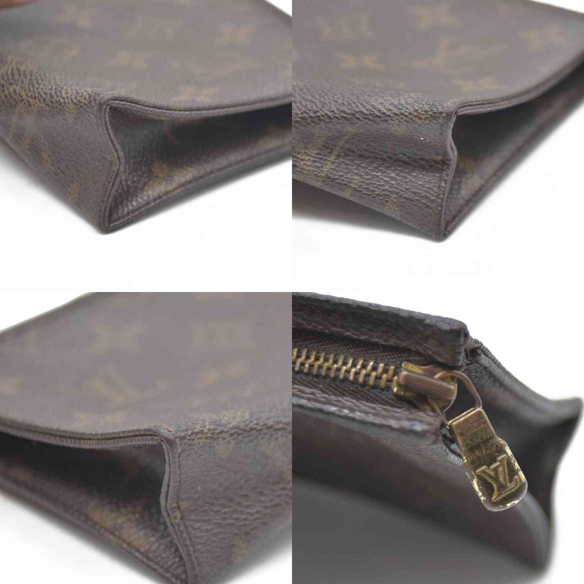 Louis Vuitton Monogram Poche Toilette 15 Cosmetics Pouch Purse Brown MB0042