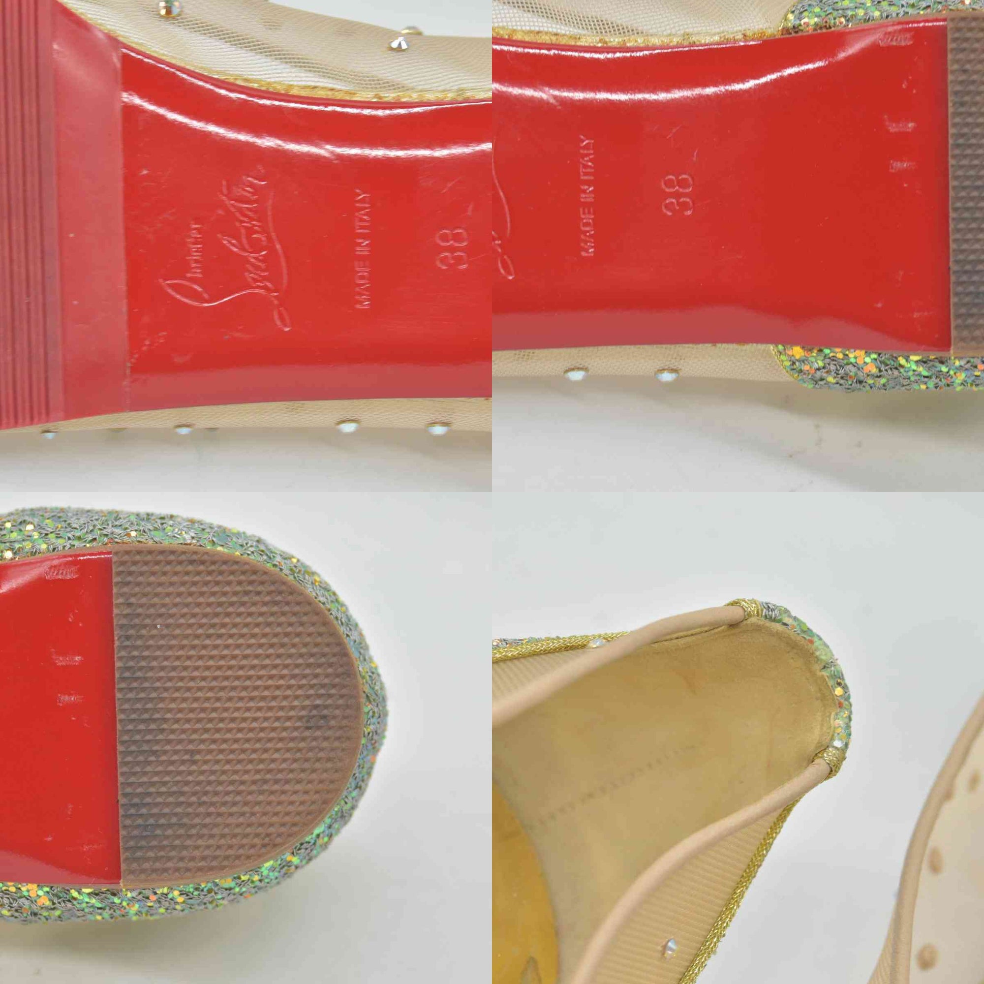 $1245 Christian Louboutin Crystal Strass Follies Flats 38 Light Silk
