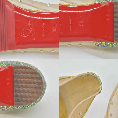 $1245 Christian Louboutin Crystal Strass Follies Flats 38 Light Silk