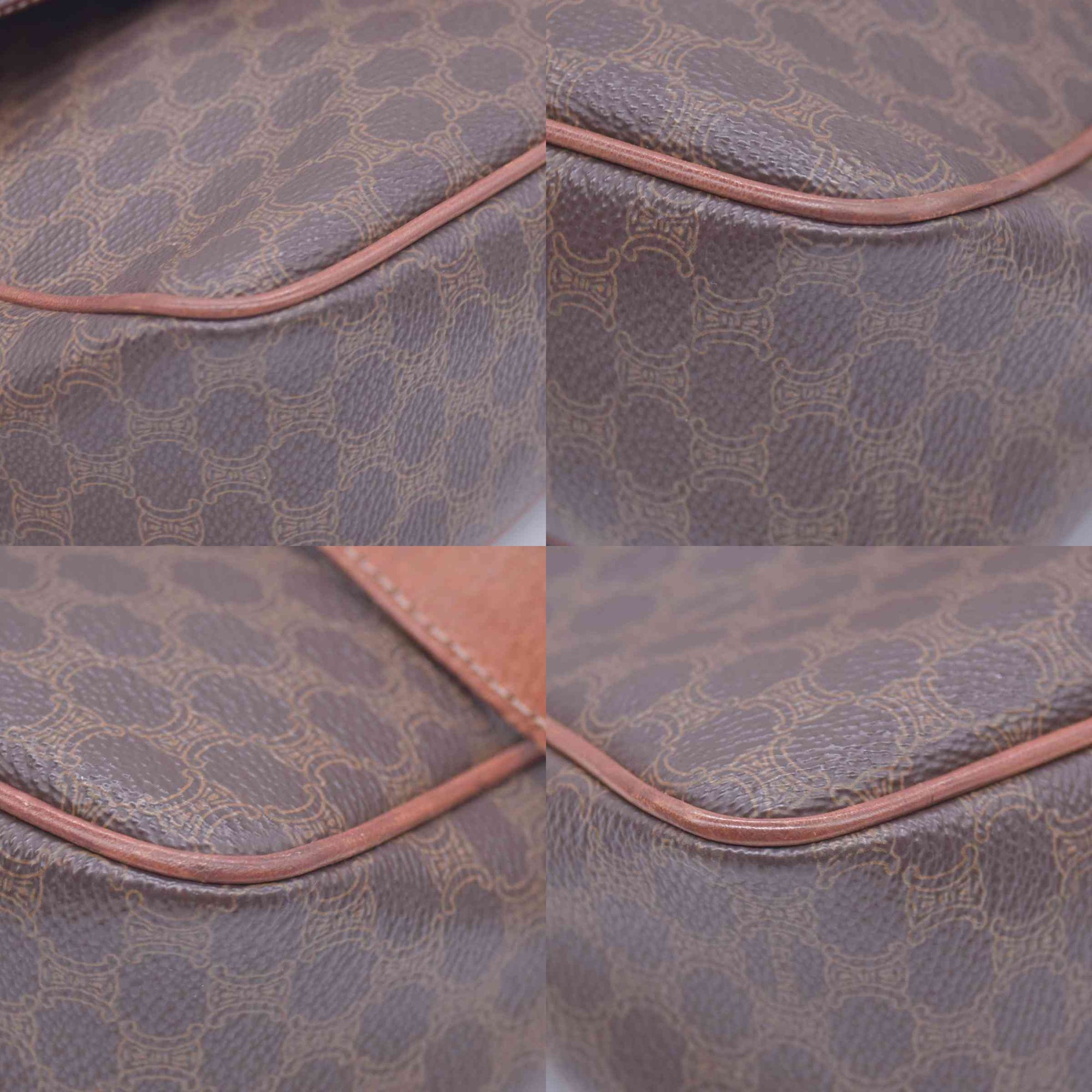 CELINE Macadam Coated Canvas Ring Circle Logo Crossbody Bag Brown CONSIGNMENT 10021238