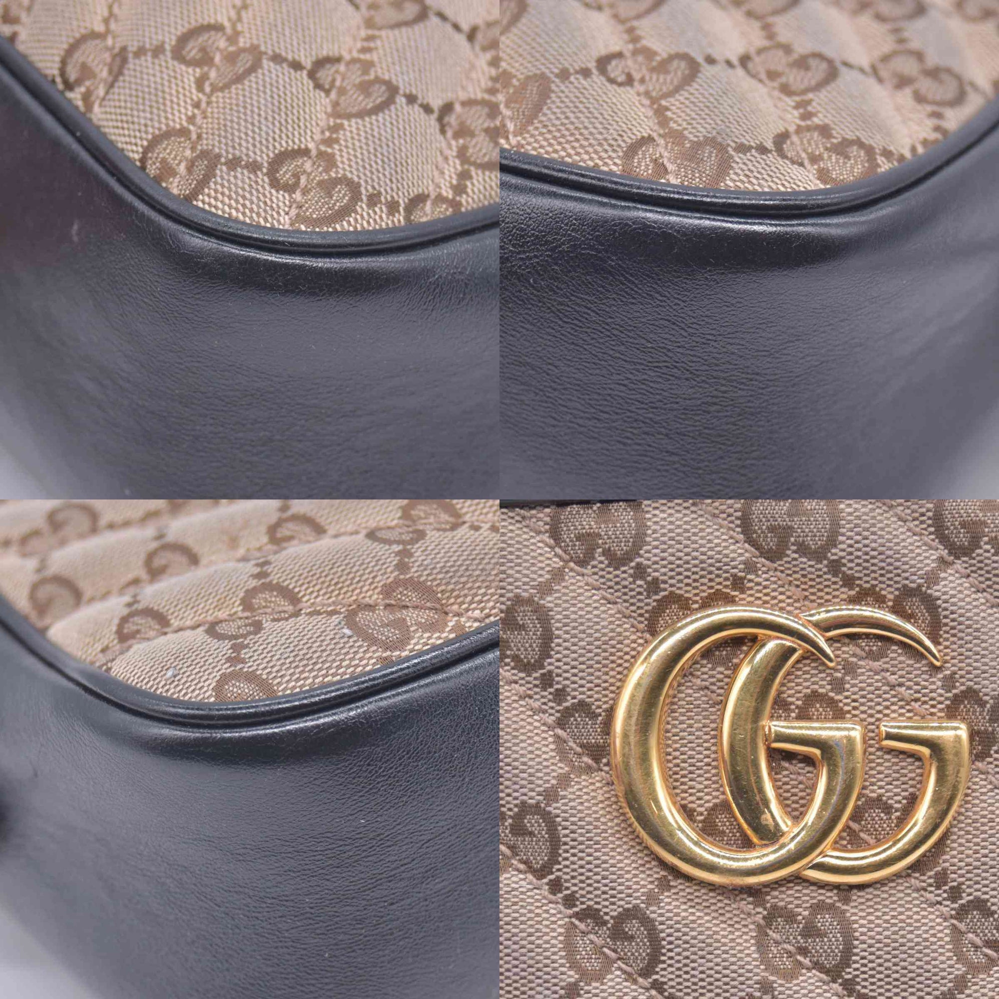 $1300 Gucci Monogram Matelasse Diagonal Small GG Marmont Chain Shoulder Bag Beige Black
