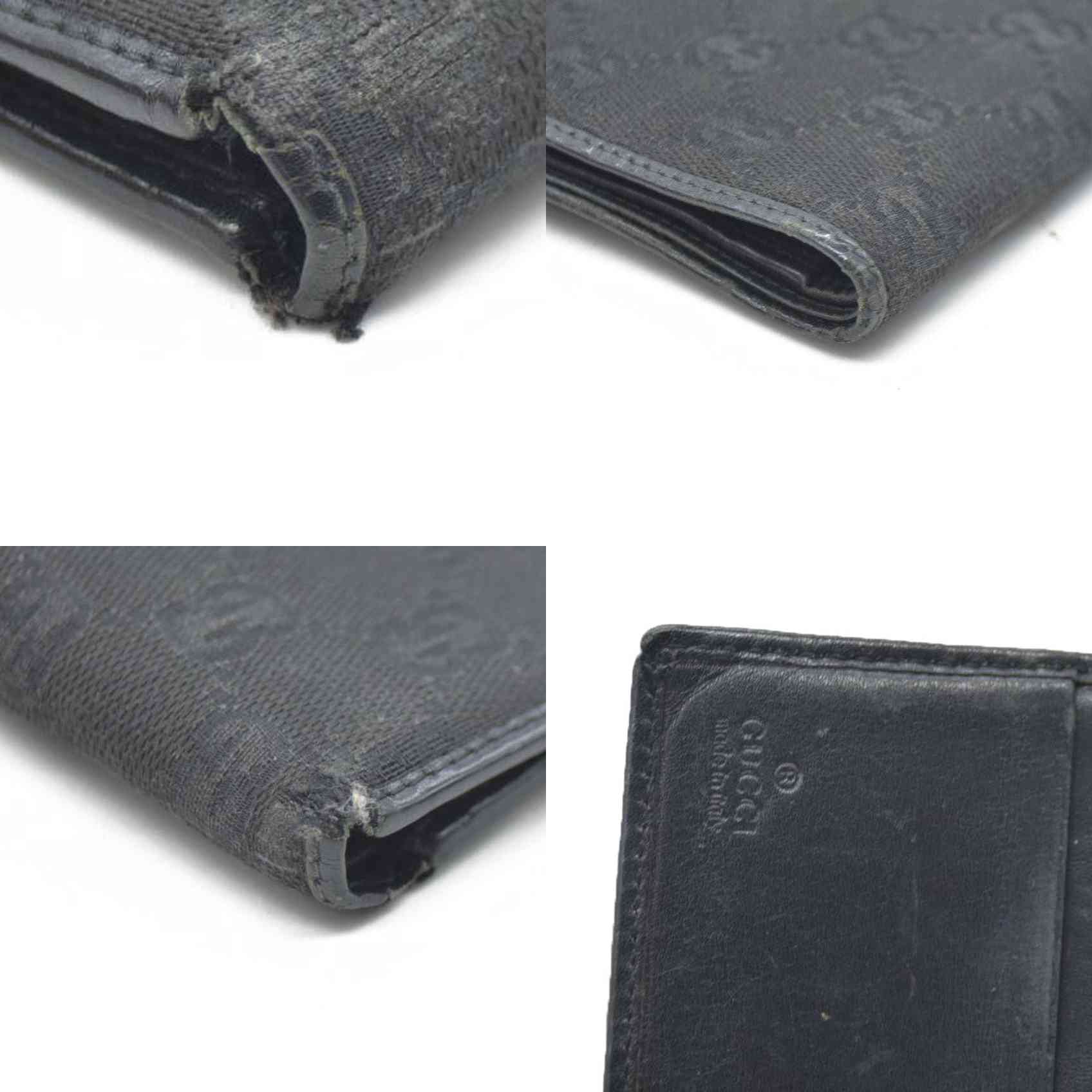 GUCCI GG Logo Canvas Leather Bifold Wallet Black