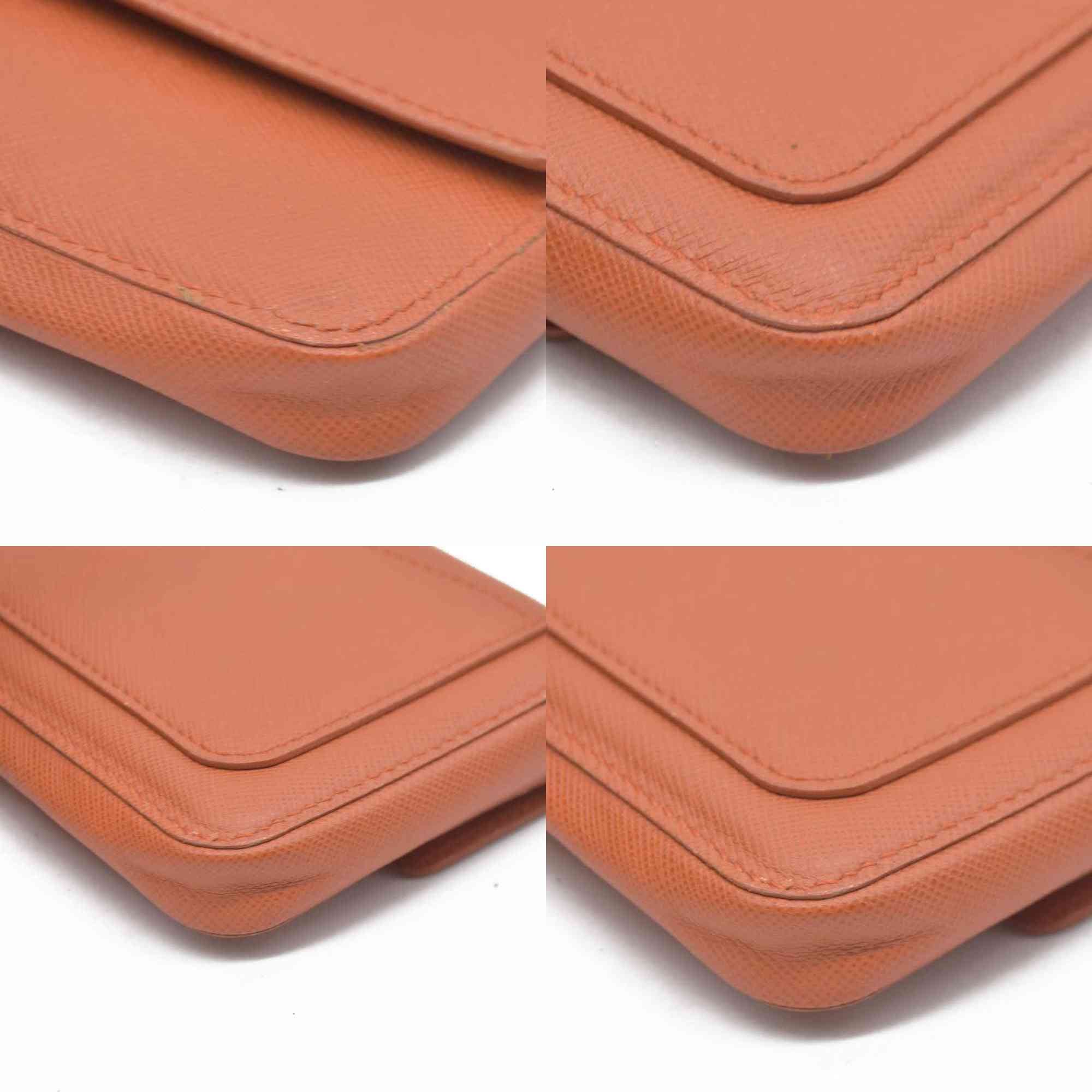 PRADA Logo Saffiano Leather Multi Pouch Orange