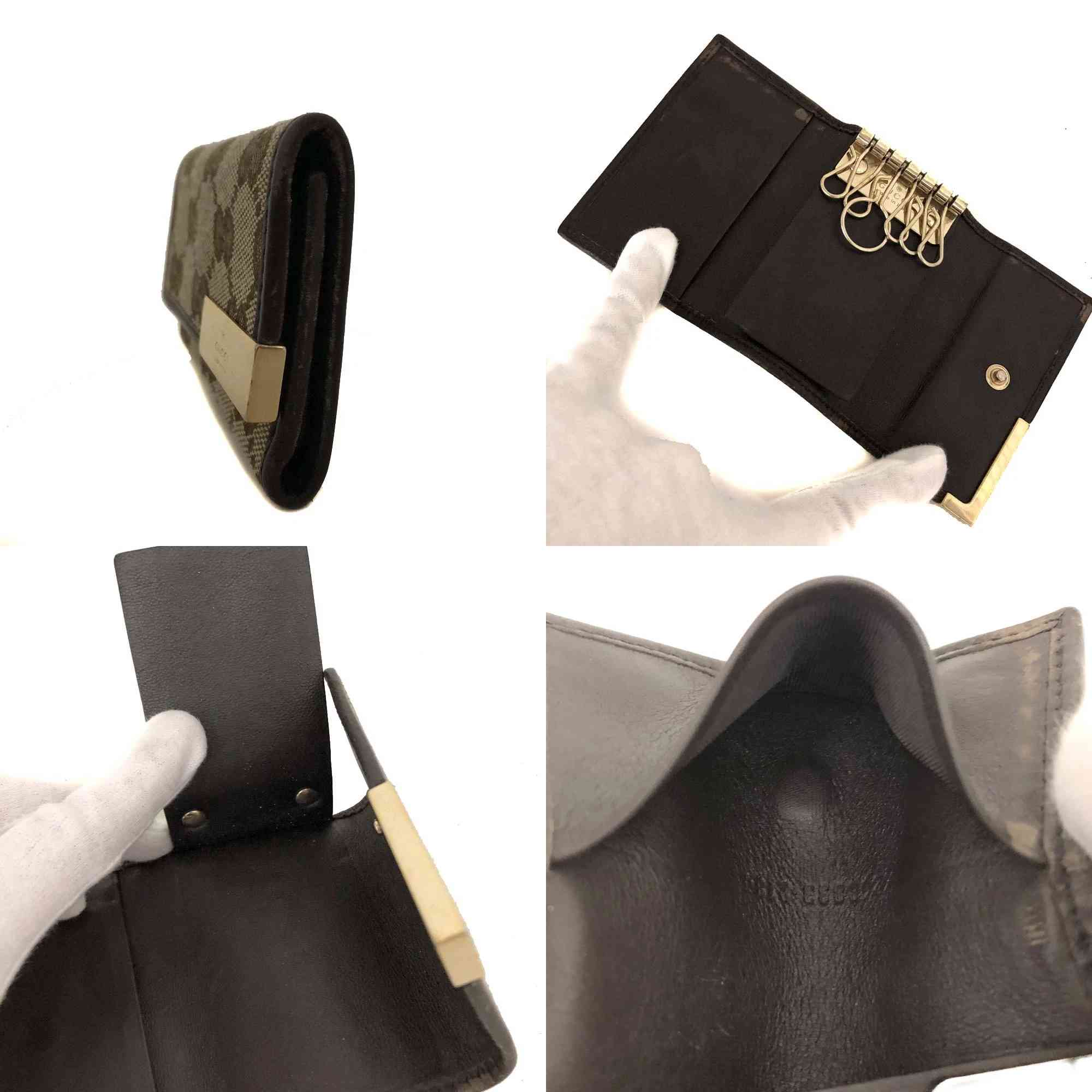 $390 GUCCI GG Canvas Logo Plate 6 Ring Key Case Beige