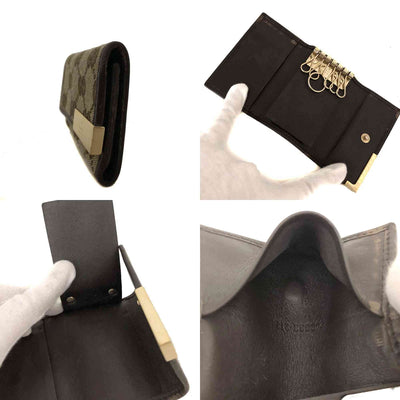 $390 GUCCI GG Canvas Logo Plate 6 Ring Key Case Beige