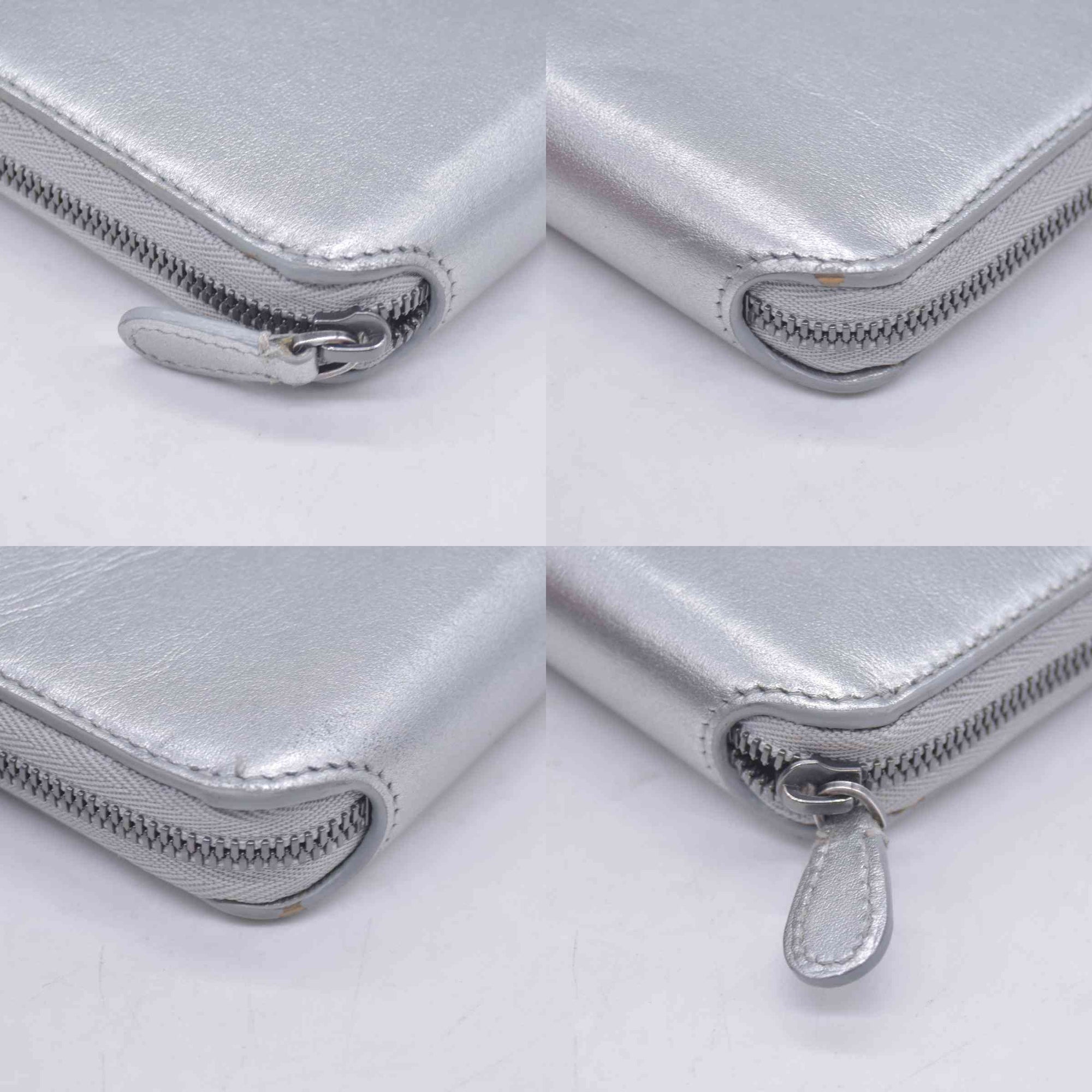 $550 Balenciaga Silver Metallic Wallet CONSIGNMENT 10021042