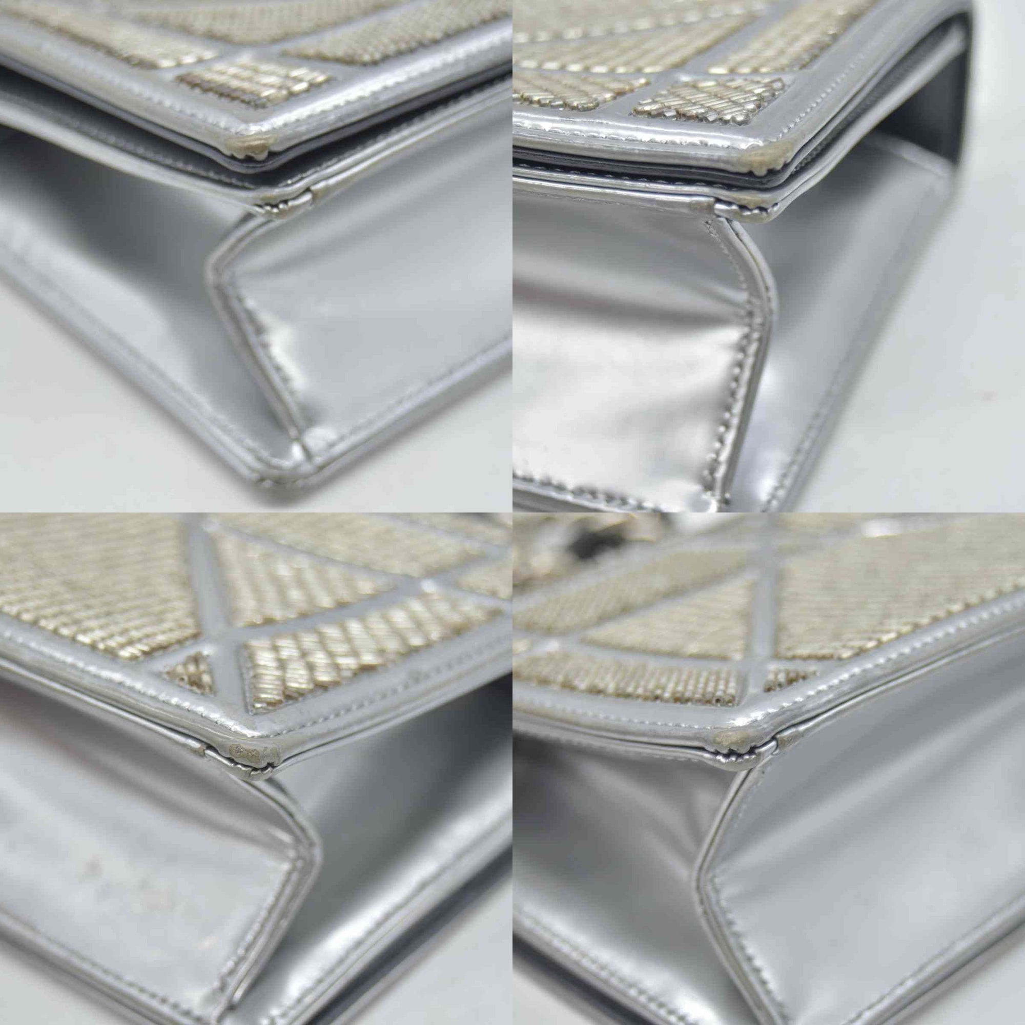 $3500 2016 CHRISTIAN DIOR Diorama Flap Bag Beaded Leather Small Silver 10020275