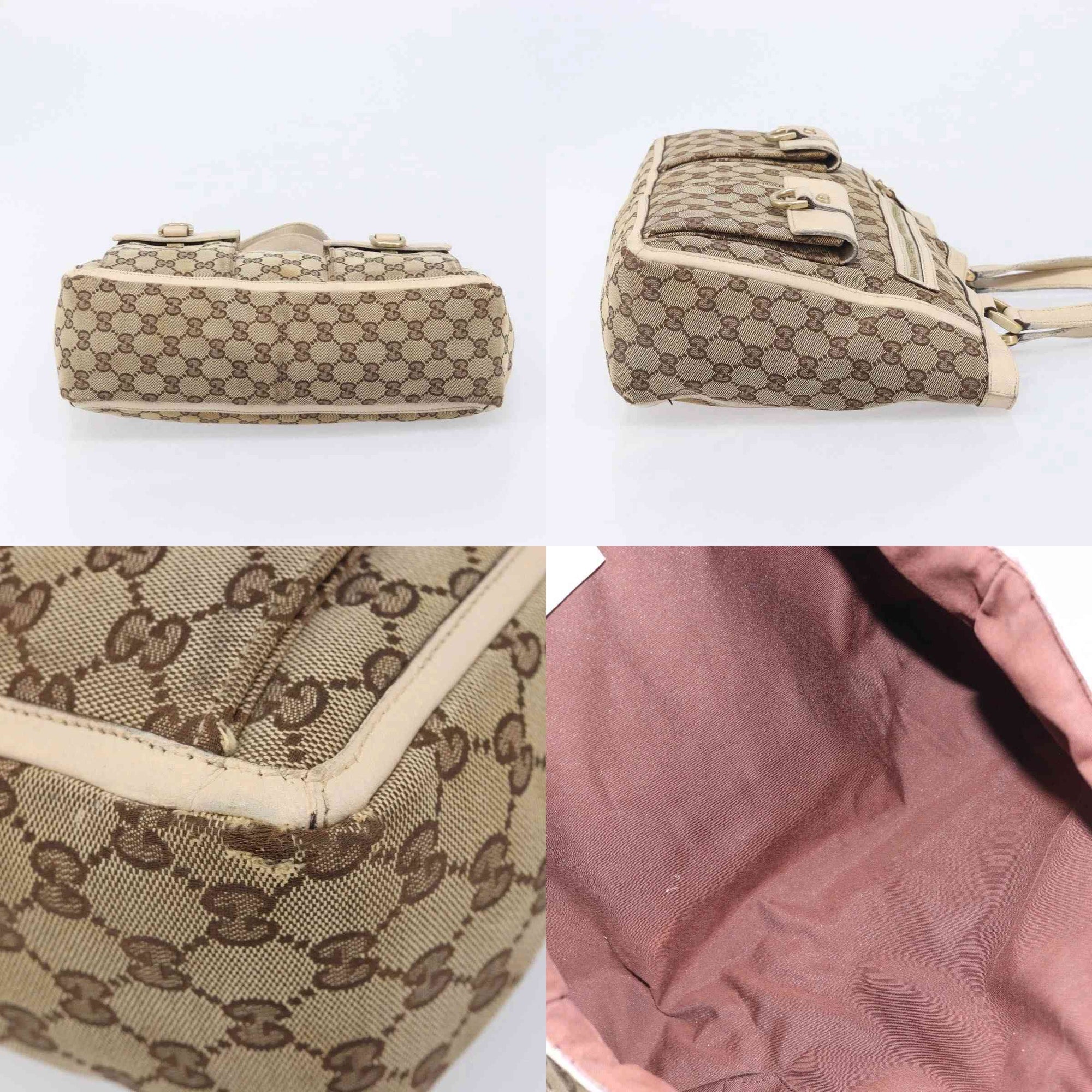$1050 Gucci Beige/White GG Canvas Abbey Pocket Tote Bag