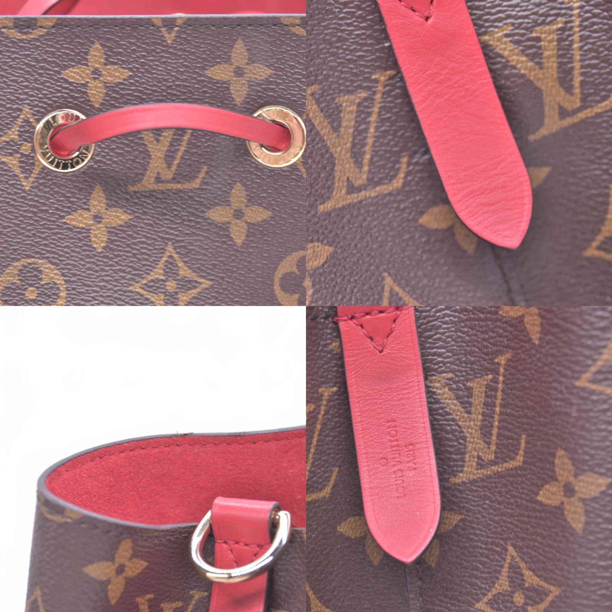 $2370 2018 USA LOUIS VUITTON Monogram Neonoe MM Bucket Bag Red CONSIGNMENT 10021439 SD4118