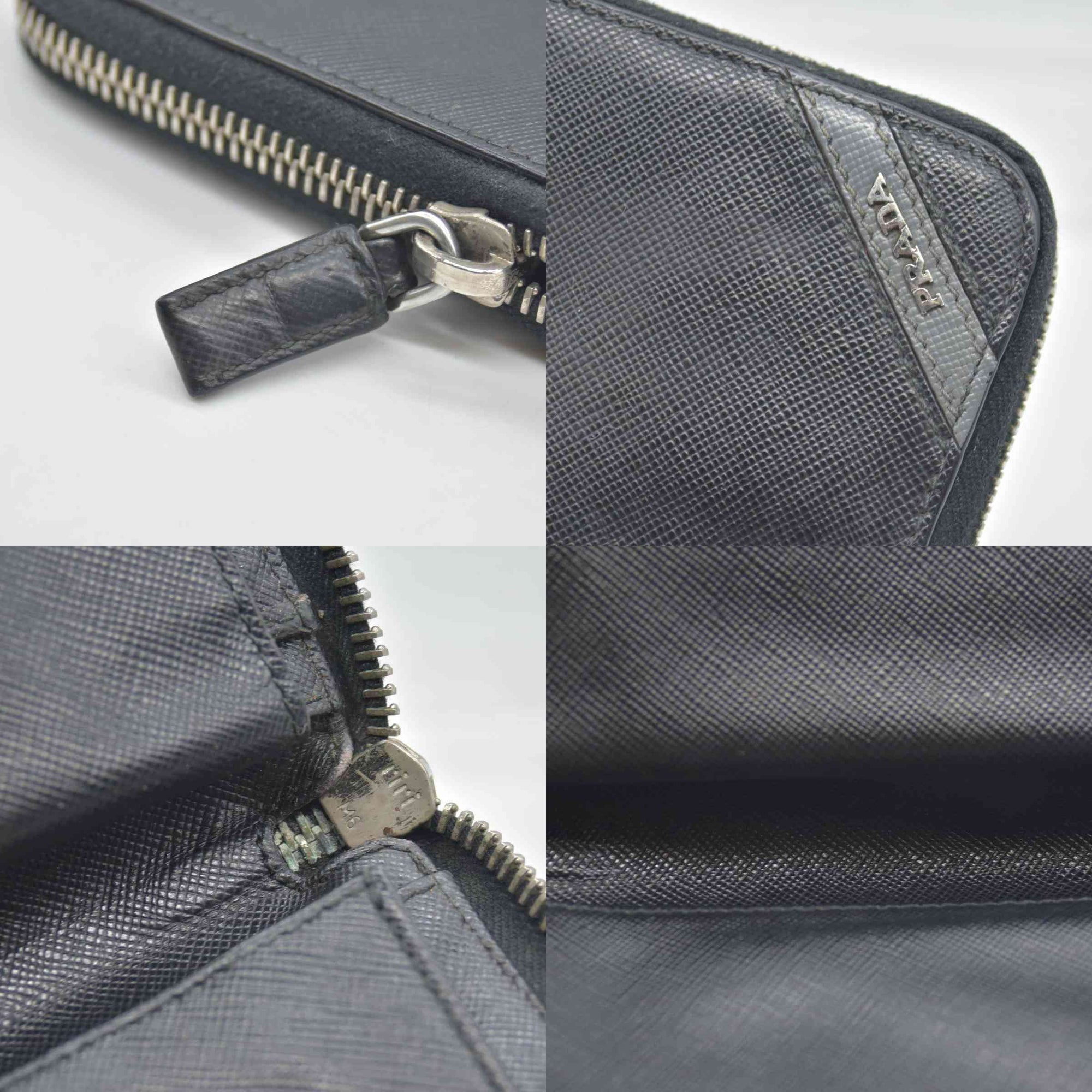 $1070 Prada Black Saffiano Leather Travel Zip Around Wallet CONSIGNMENT
