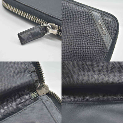 $1070 Prada Black Saffiano Leather Travel Zip Around Wallet CONSIGNMENT