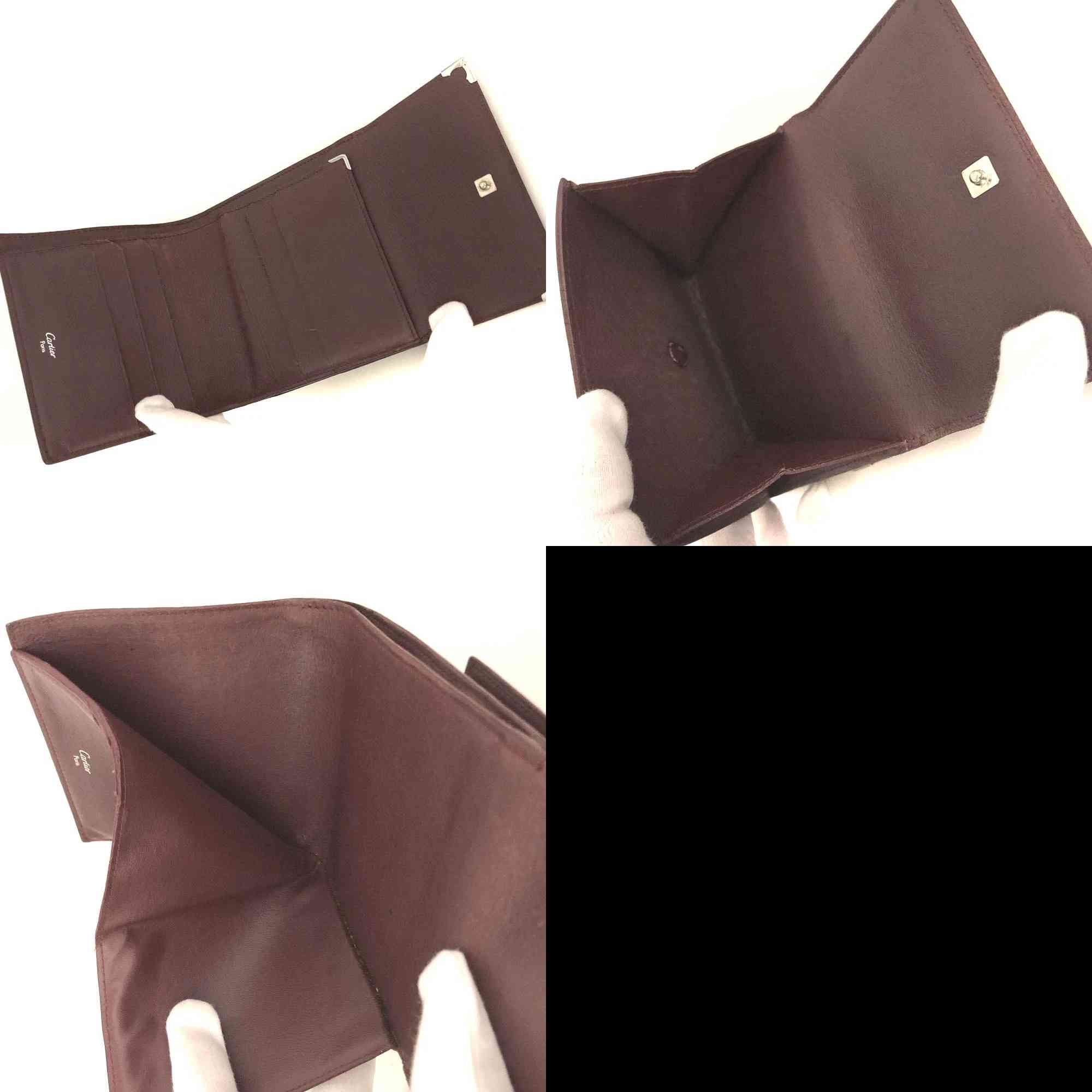 $660 Must de Cartier Leather Trifold Wallet Purse Bordeaux 10018481