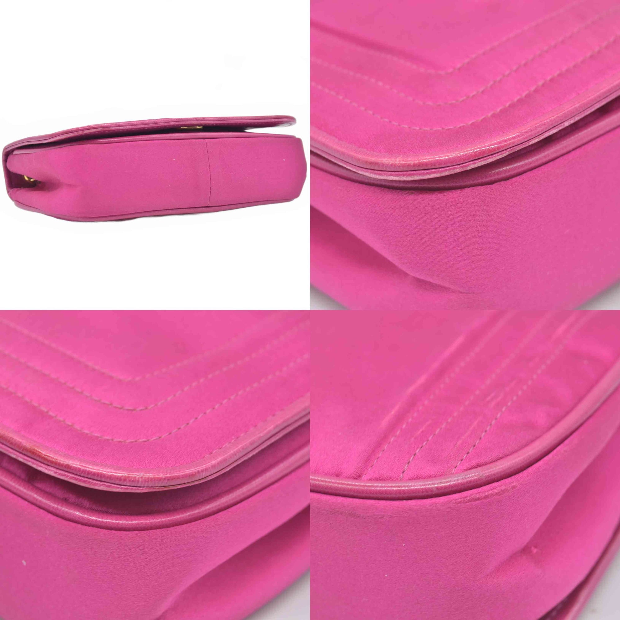 $3500 1986-1988 Chanel Vintage Coco Mark Satin Chain Shoulder Bag Pink