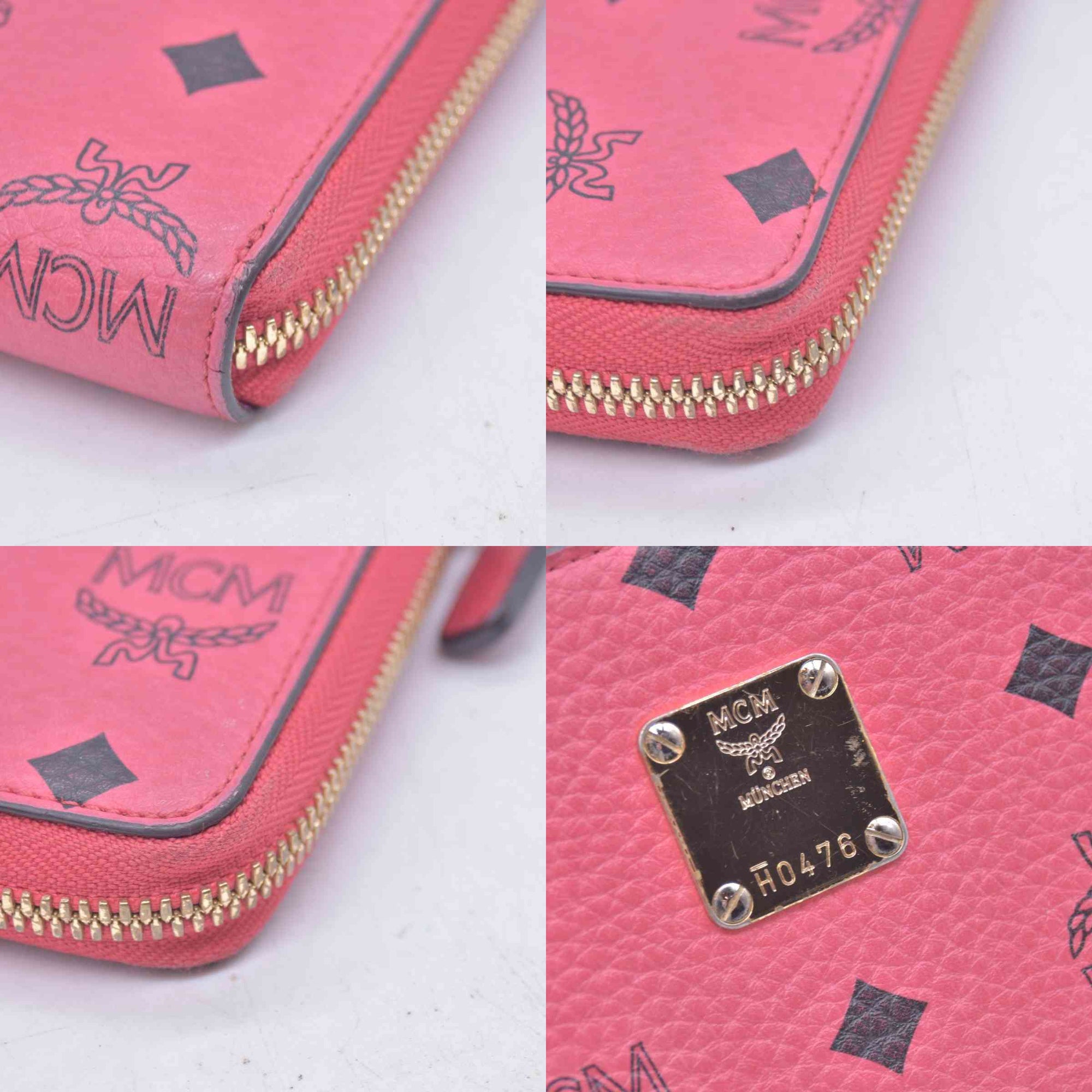 $430 MCM Coral Pink Monogram Logo Zip Around Long Wallet CONSIGNMENT 10021461