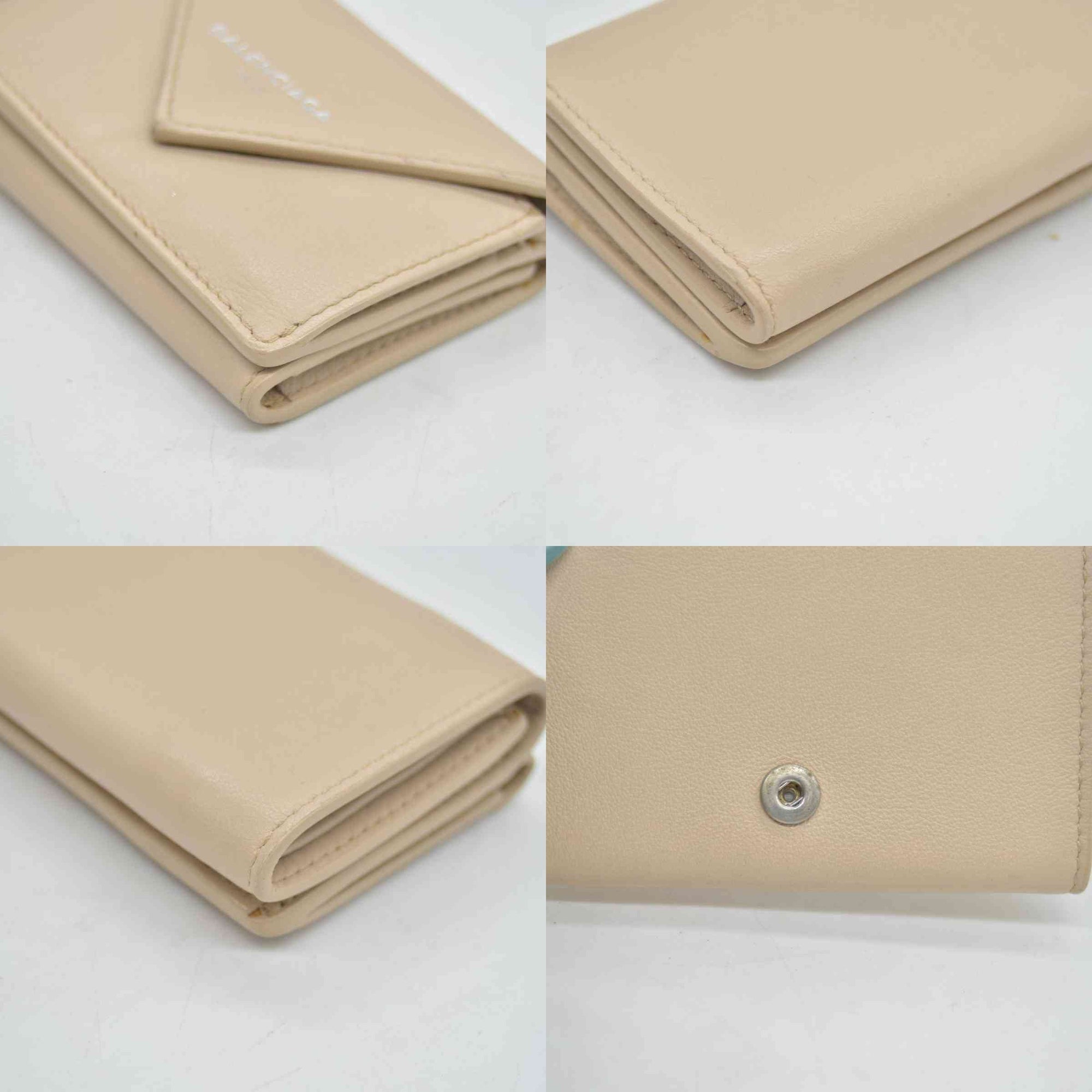 $450 BALENCIAGA Envelope Trifold Compact Wallet Beige CONSIGNMENT 10020290