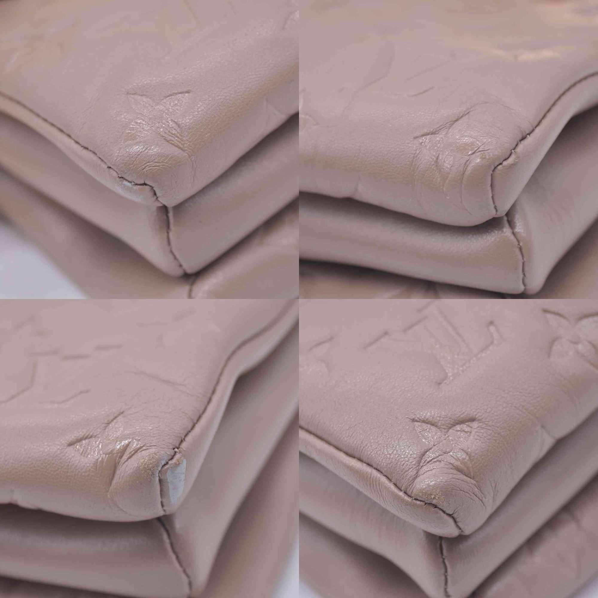 $5500 Louis Vuitton Lambskin Embossed Monogram Coussin MM Taupe RFID 10021358