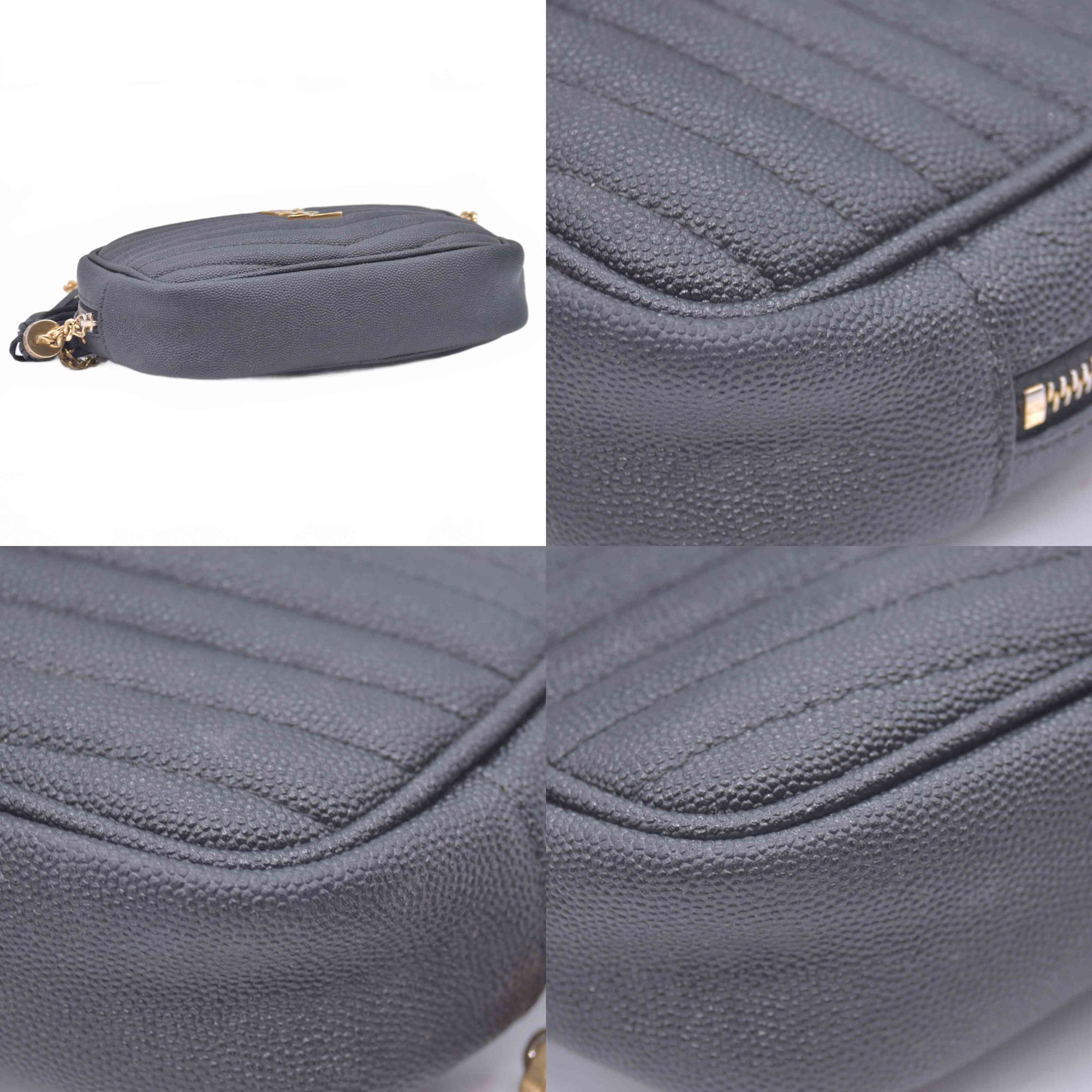 $1800 2022 Saint Laurent Grain De Poudre Matelasse Monogram Mini Lou Camera Bag Black 10021089