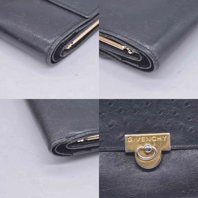 $590 Givenchy Black Ostrich-Effect Leather Clasp Wallet  CONSIGNMENT 10021039