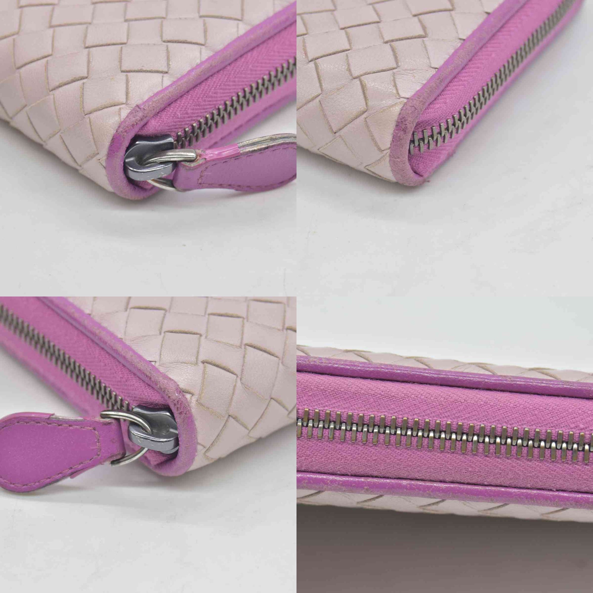 $760 Bottega Veneta Nappa Intrecciato Zip Around Wallet Bicolor Purple Pink CONSIGNMENT