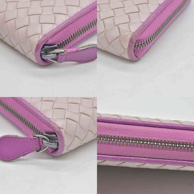 $760 Bottega Veneta Nappa Intrecciato Zip Around Wallet Bicolor Purple Pink CONSIGNMENT