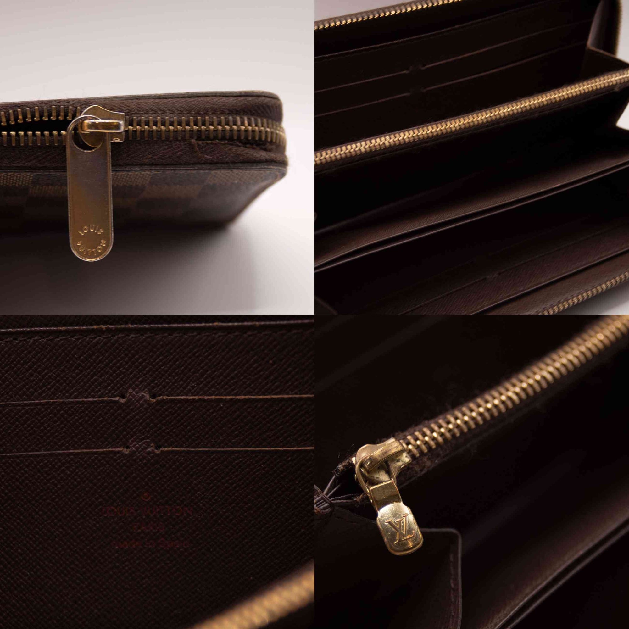 $960 2008 Louis Vuitton Damier Zippy Zip Around Long Wallet Purse Brown CA5018 CA0518