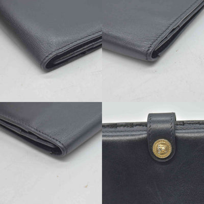 VERSACE Medusa Wallet Black Leather Unisex Bifold Long Wallet with Gold Hardware CONSIGNMENT