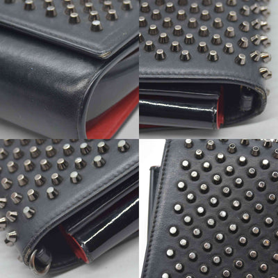$1490 CHRISTIAN LOUBOUTIN Calfskin Patent Spikes Paloma Clutch Black