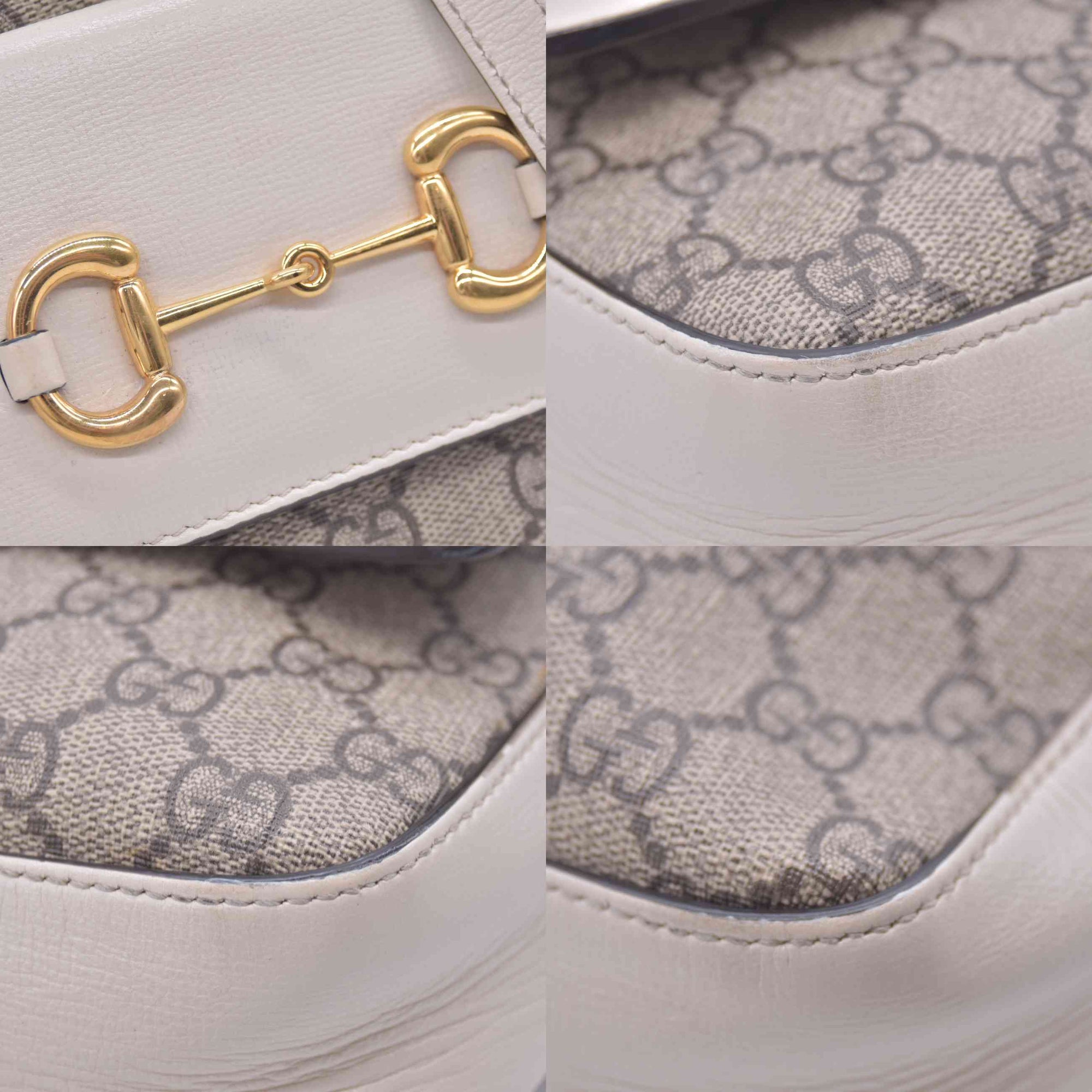 $1650 2021 Gucci GG Supreme Monogram Small Horsebit 1955 Shoulder Bag Beige Mystic White 10020896