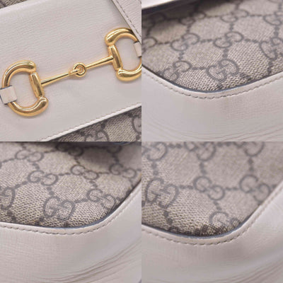 $1650 2021 Gucci GG Supreme Monogram Small Horsebit 1955 Shoulder Bag Beige Mystic White 10020896