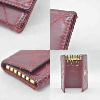 $750 2004 Chanel Calfskin Wild Stitch 6 Key Ring Holder Burgundy 10019940