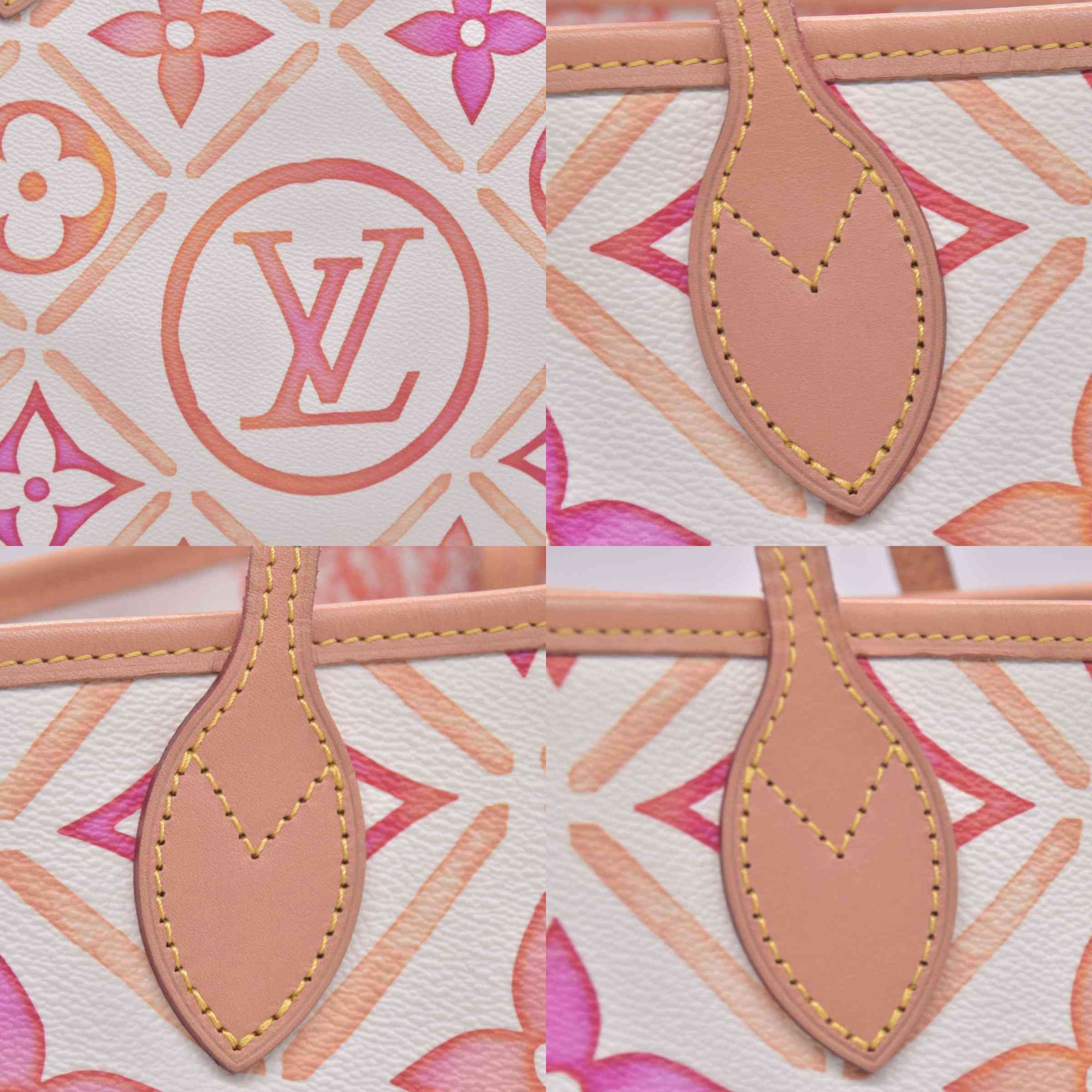 $3100 LOUIS VUITTON Monogram Resort Tile Neverfull MM Rose Clair Pink RFID 10021362