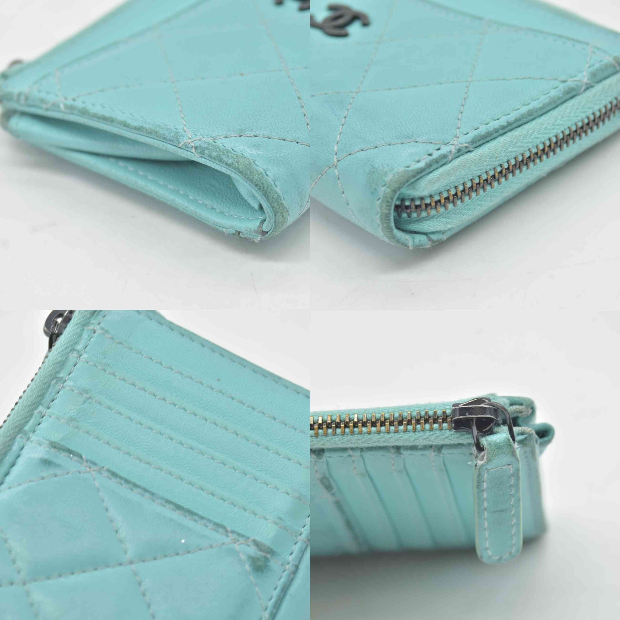 $1050 Chanel Matelasse Card Case Monogram Quilted Zip Around