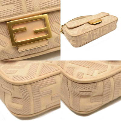 Fendi  Canvas Vitello King Bi-Color Strap FF Embroidered Baguette Poudre