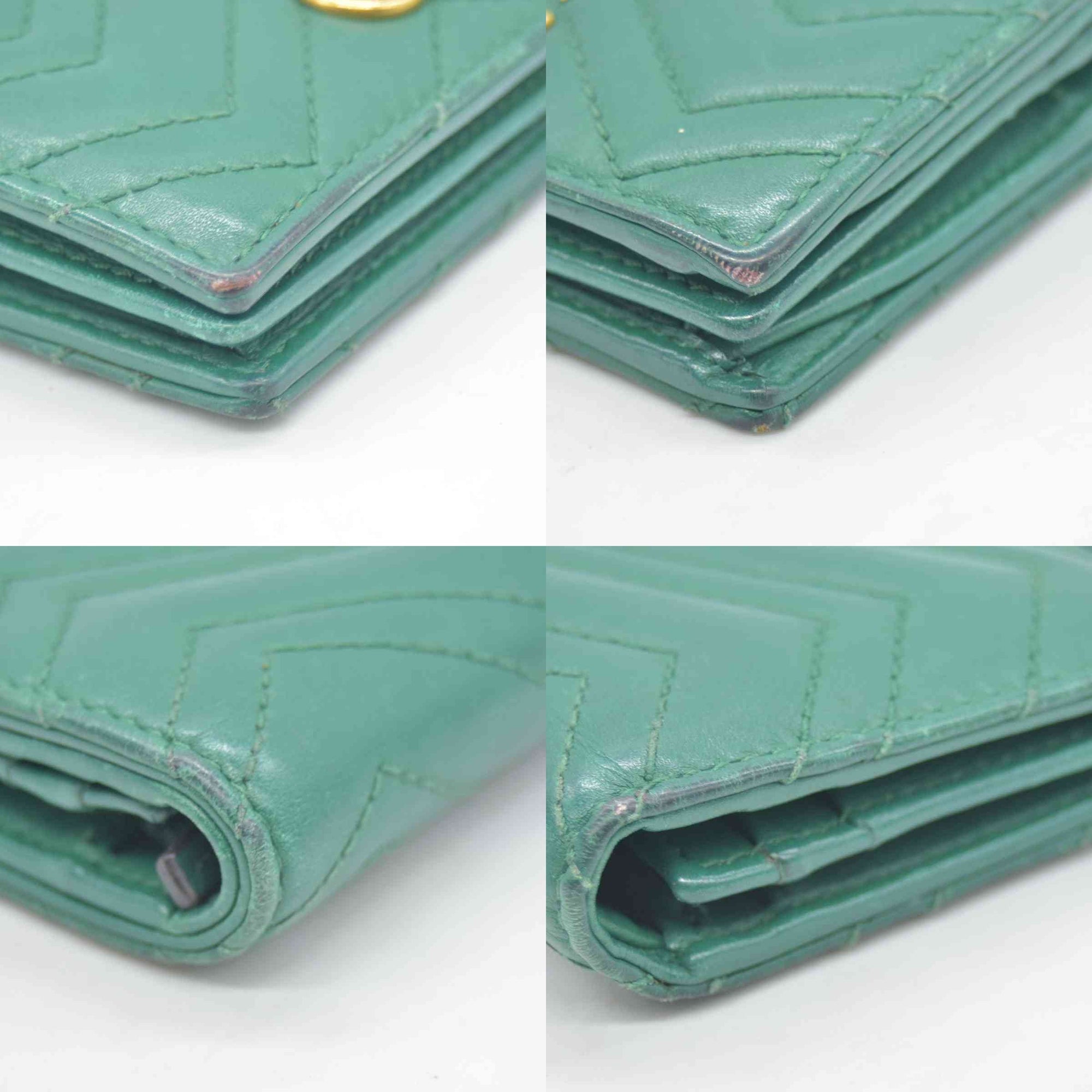 $580 Gucci  Marmont Double G Logo Compact Wallet Emerald CONSIGNMENT