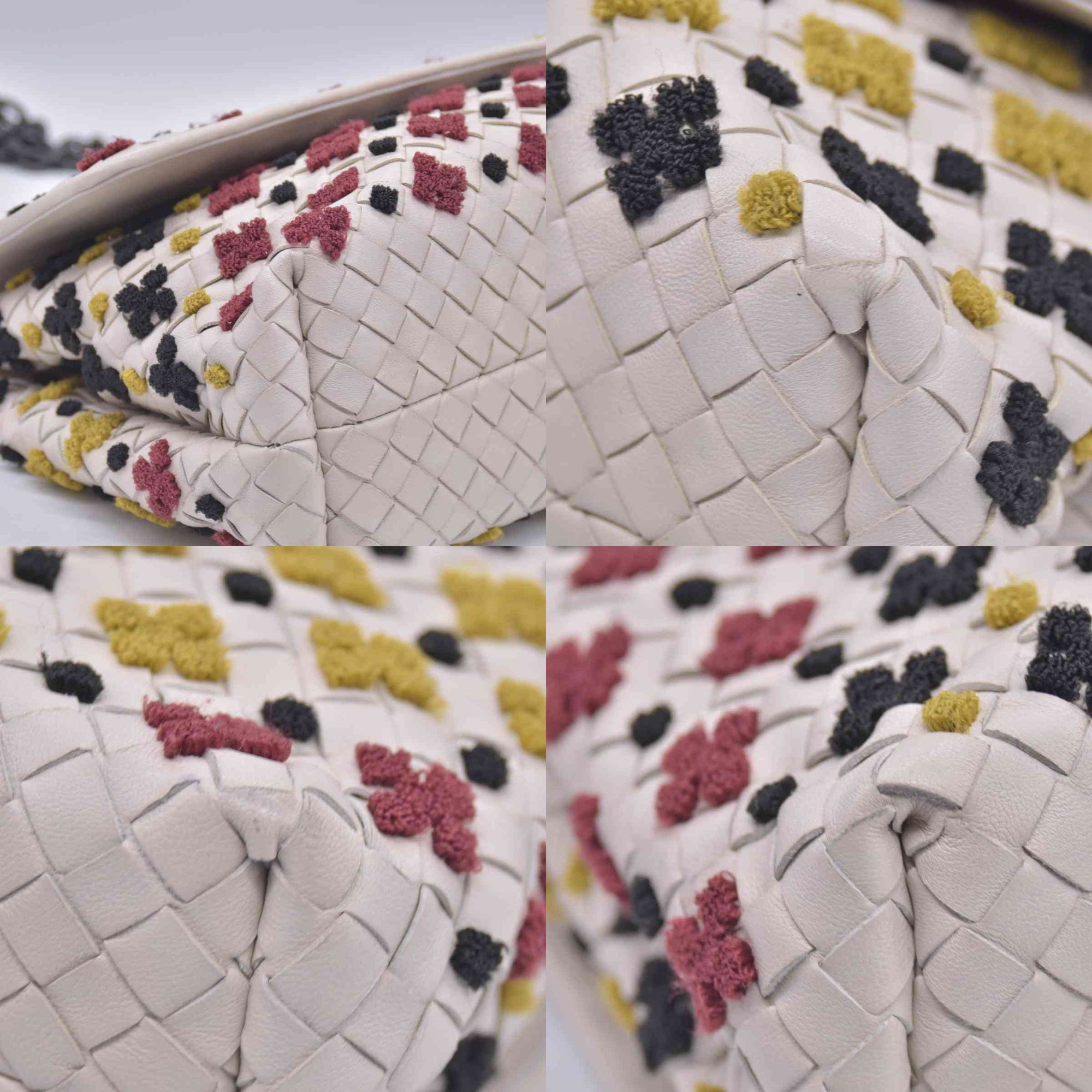 Bottega Veneta Nappa Intrecciato Embrooidered Mosaic Olimpia Shoulder Bag White Multicolor CONSIGNMENT