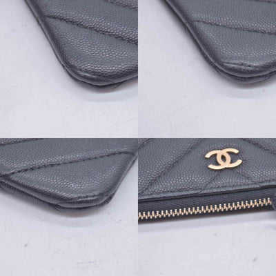 Chanel Caviar Chevron Quilted Small Ancient Greek Charms Cosmetic Case Black CONSIGNMENT