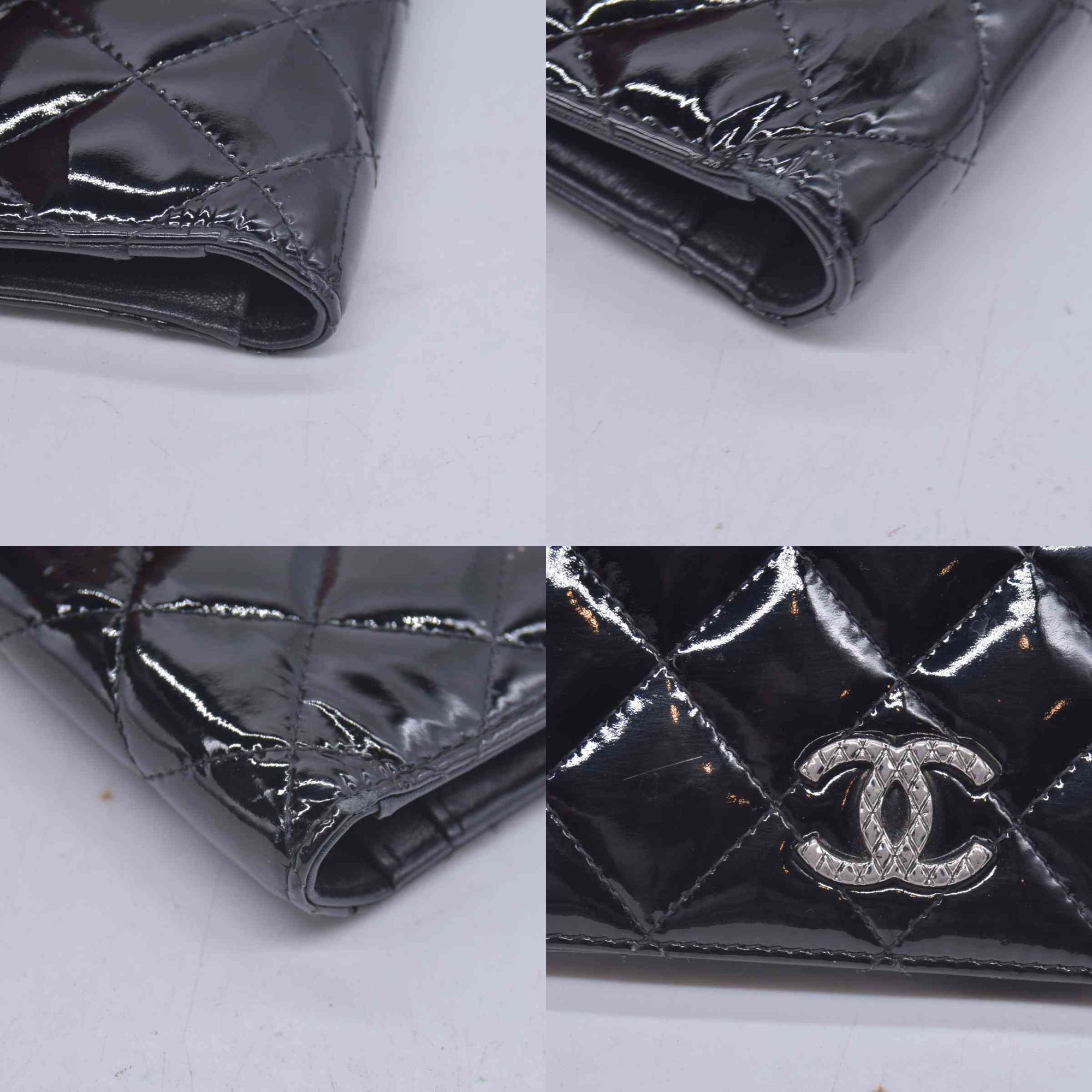 $1050 CHANEL Patent Quilted Filigree CC Flap Wallet Black CONSIGNMENT 10021570