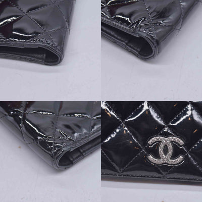 $1050 CHANEL Patent Quilted Filigree CC Flap Wallet Black CONSIGNMENT 10021570