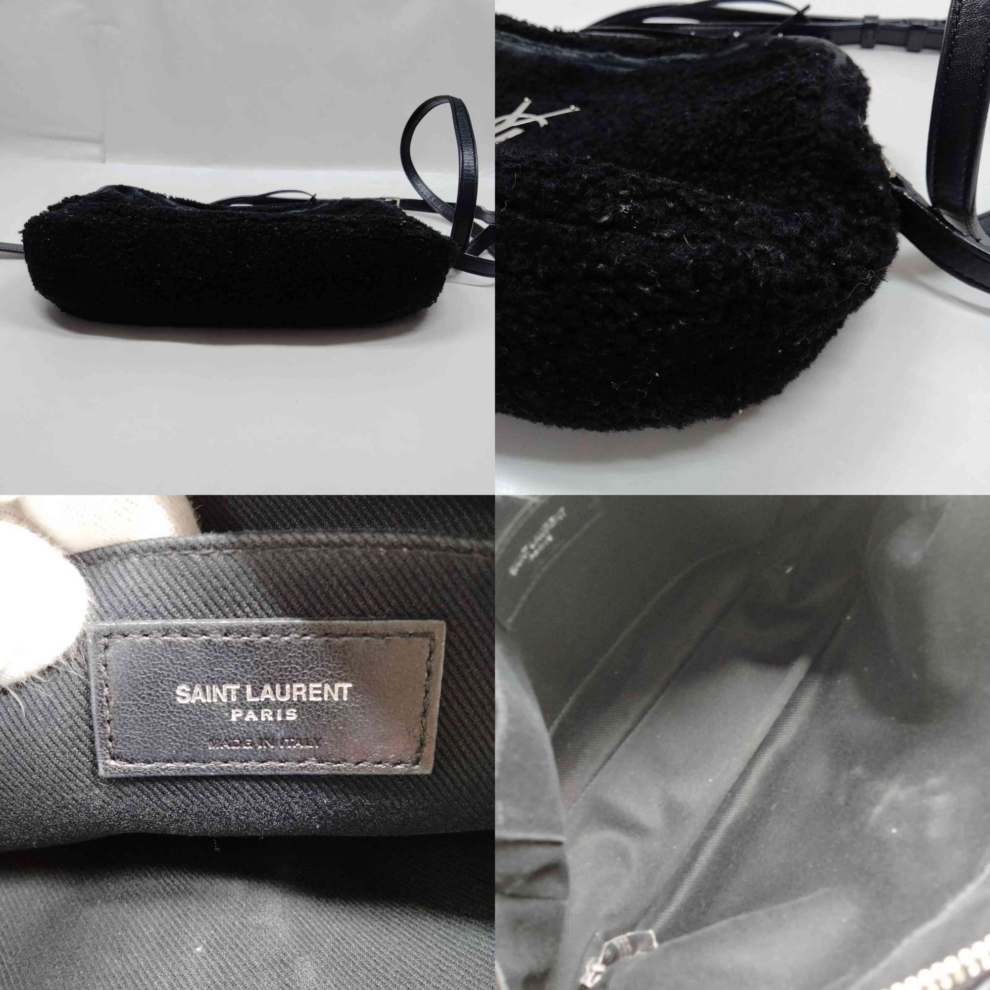 $1690 Saint Laurent Mini Lou Camera Bag Monogram Shearling Black 10020817
