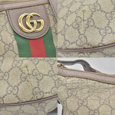$1750 Gucci GG Supreme Monogram Web Small Ophidia Half Moon Hobo Brown